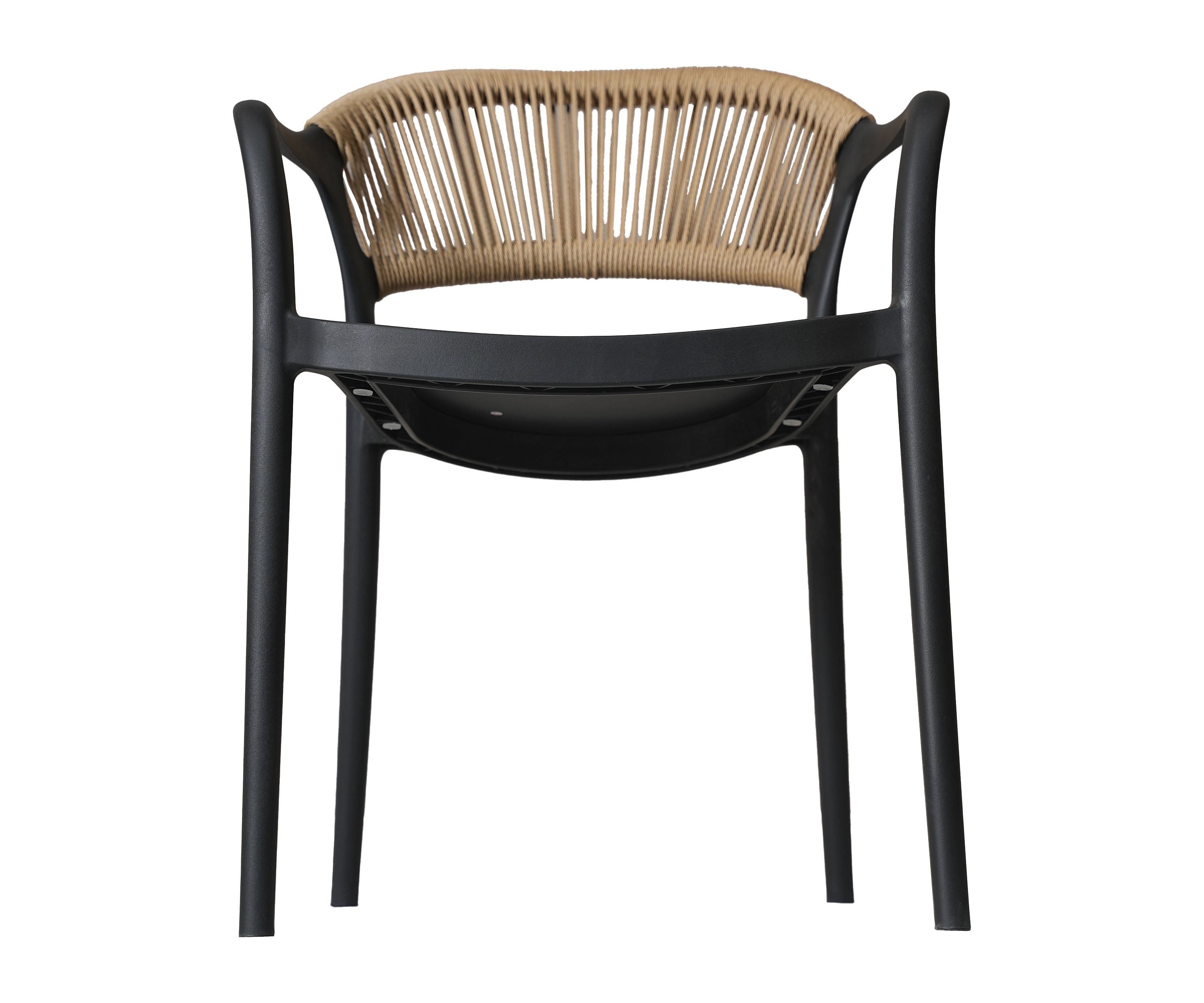 Black Metal Outdoor Chair with Beige Nylon Rope Back