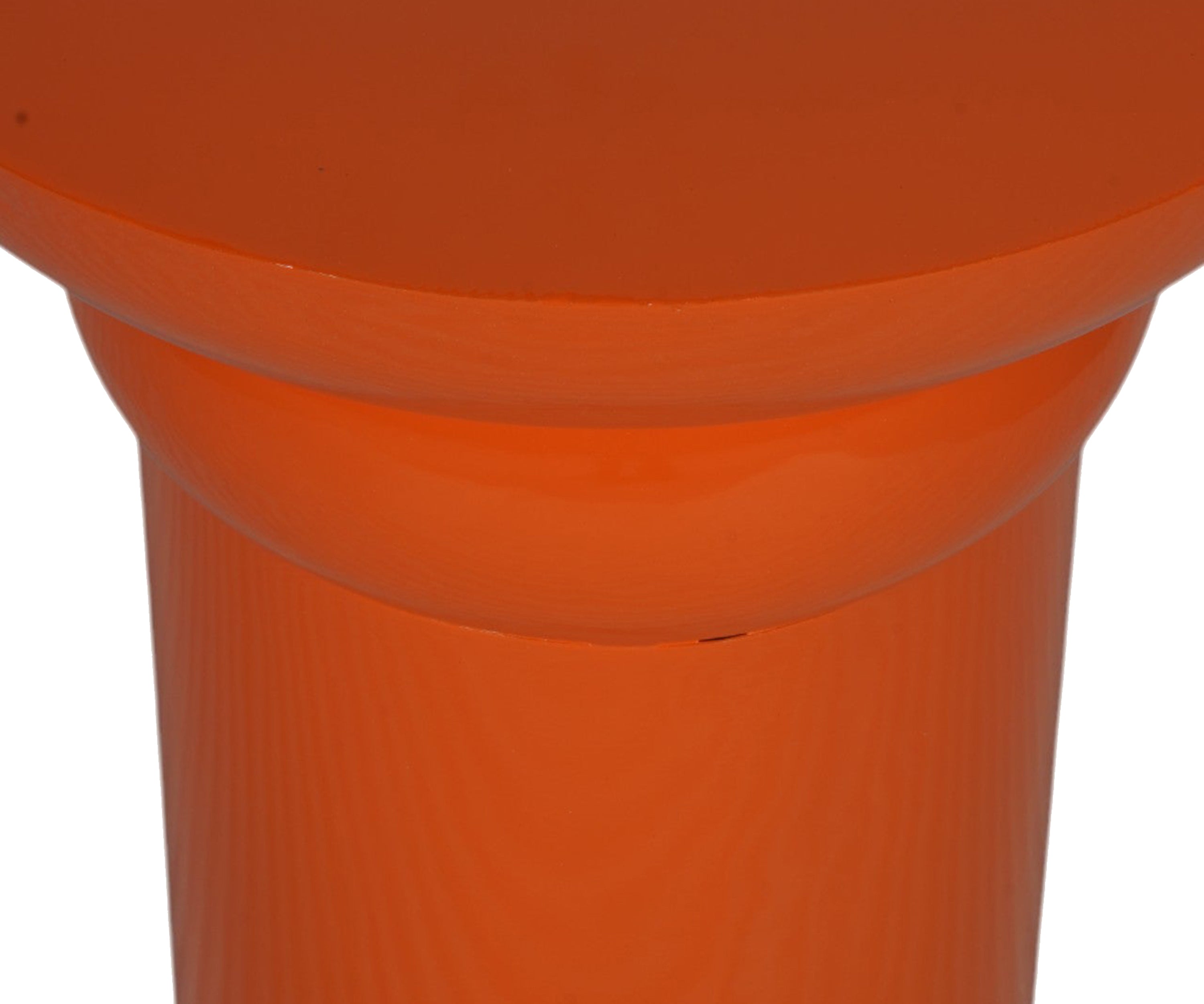 Orange Metal Side Table with Drum Pedestal Base