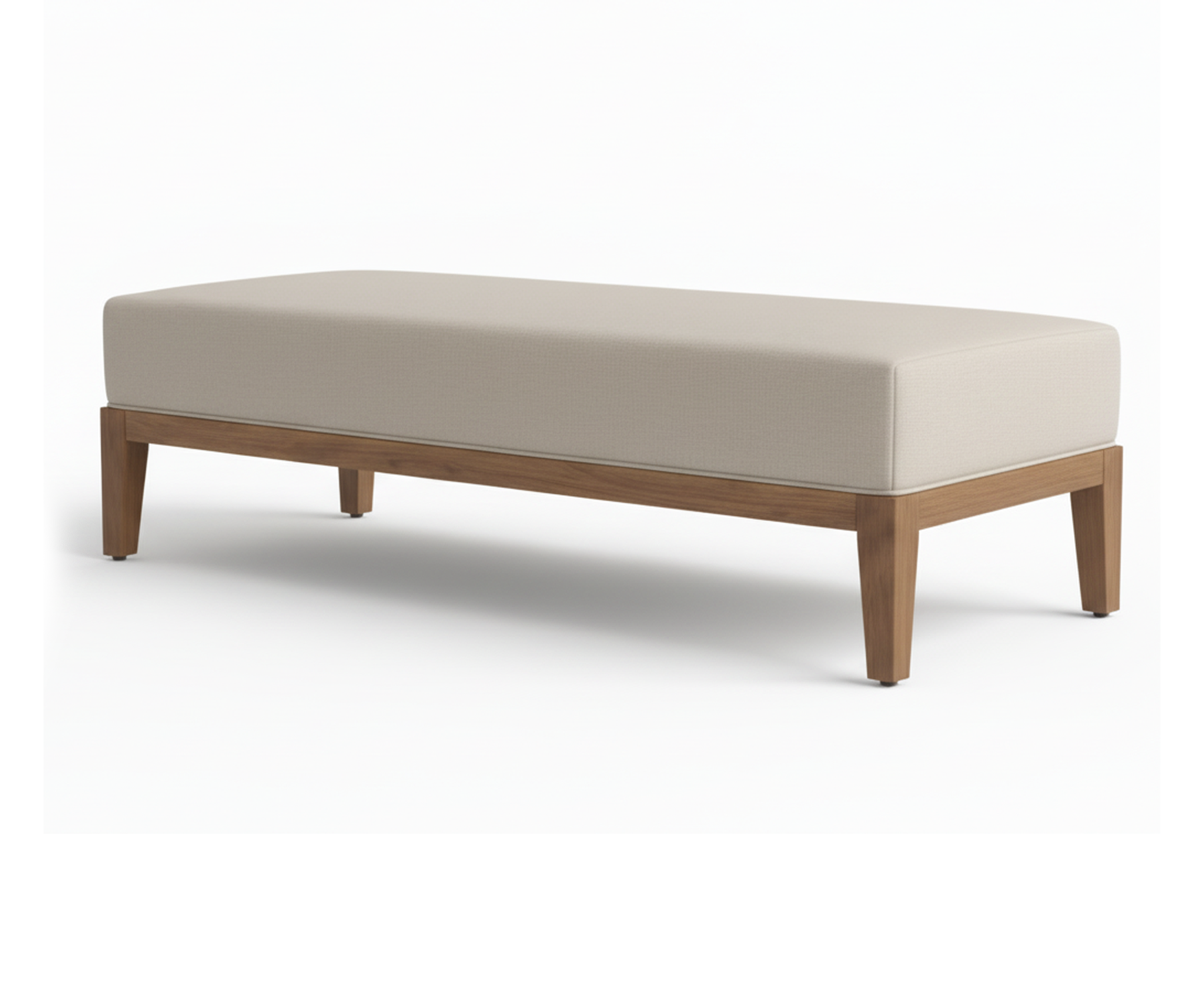 Cream Linen Bench with Wooden Base