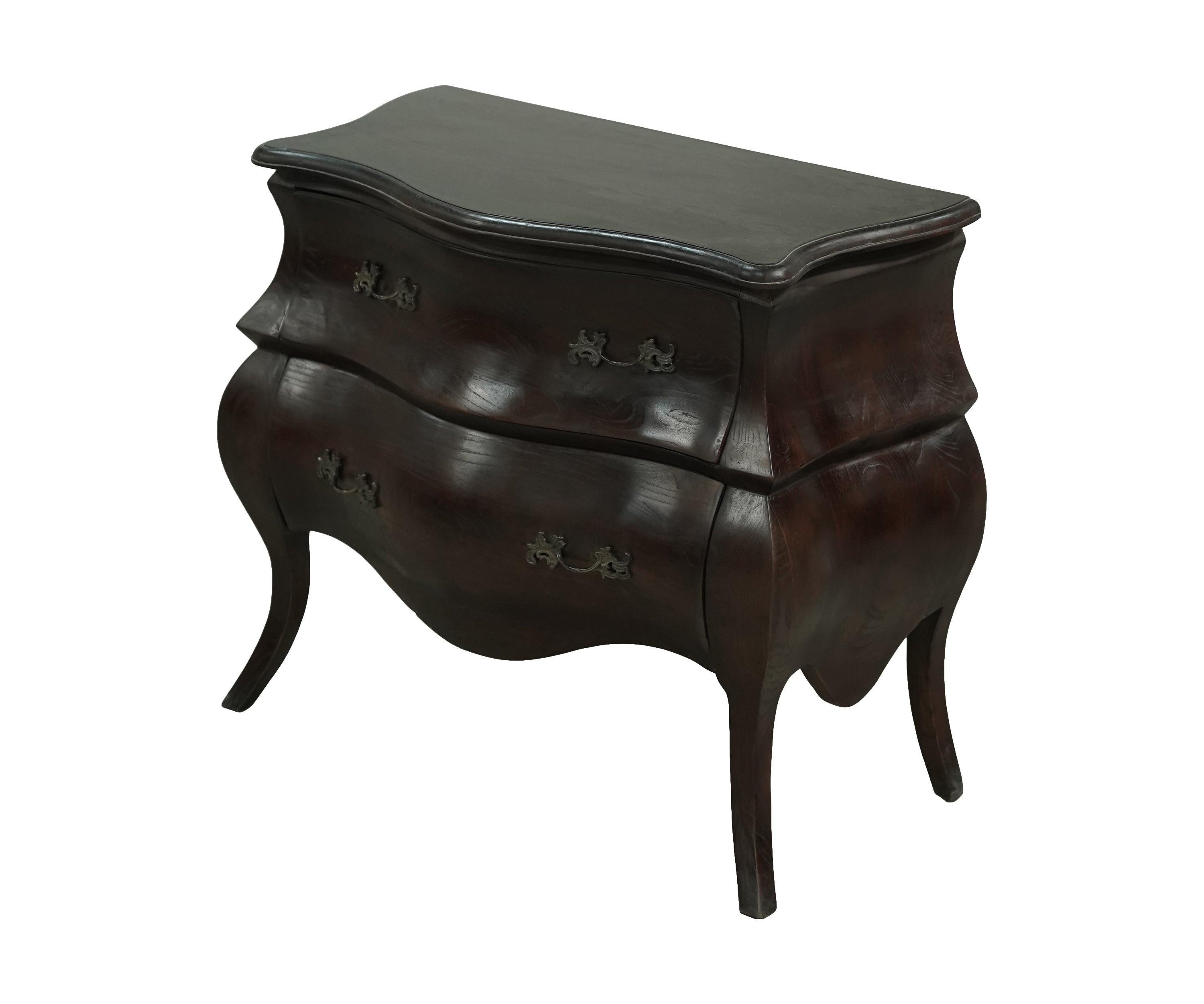 Classic Curved 2-Drawer Chest of Drawers with Ornate Metal Handles