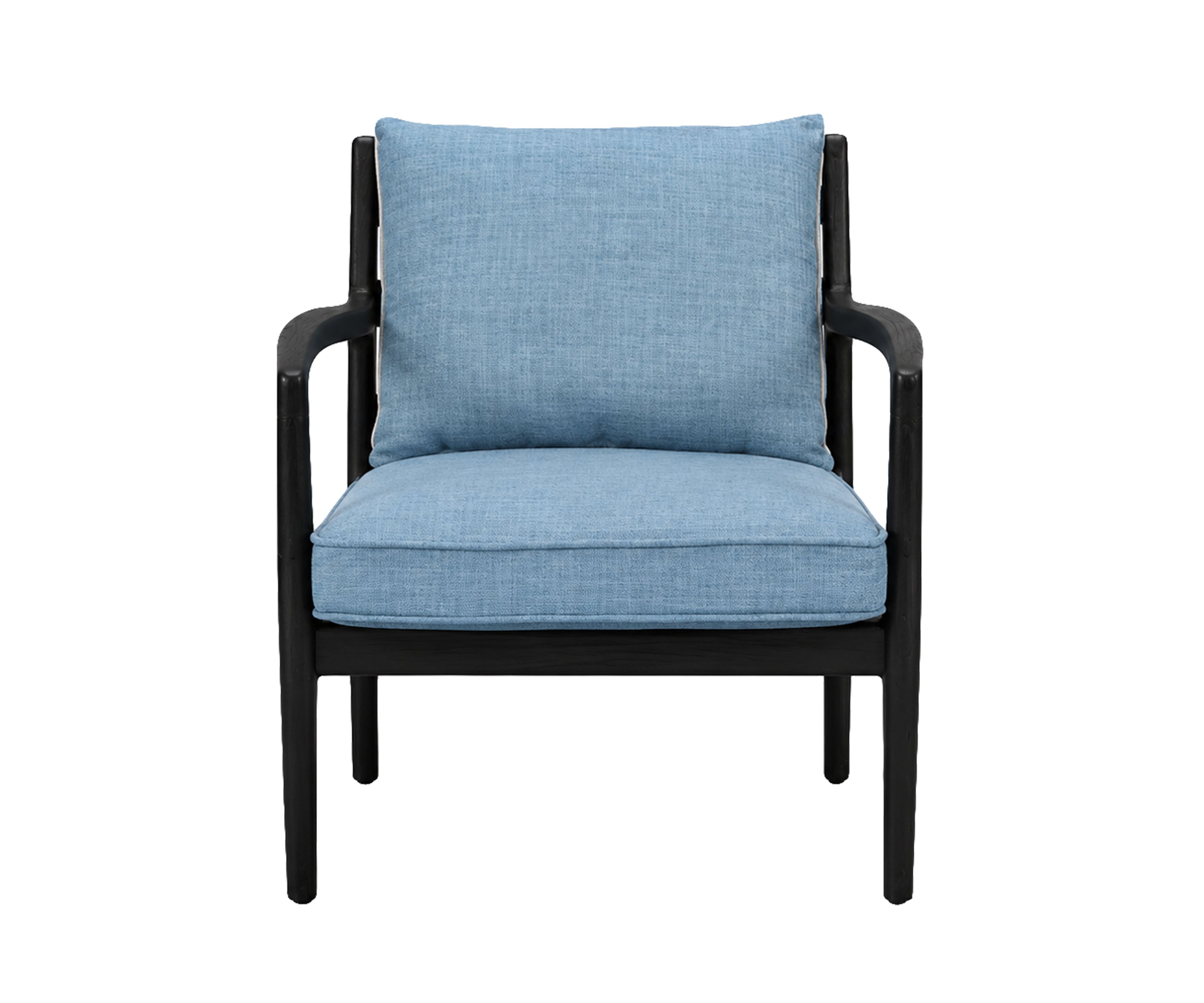 Mid-Century Textured Blue Single Seater Sofa with Solid Wooden Frame