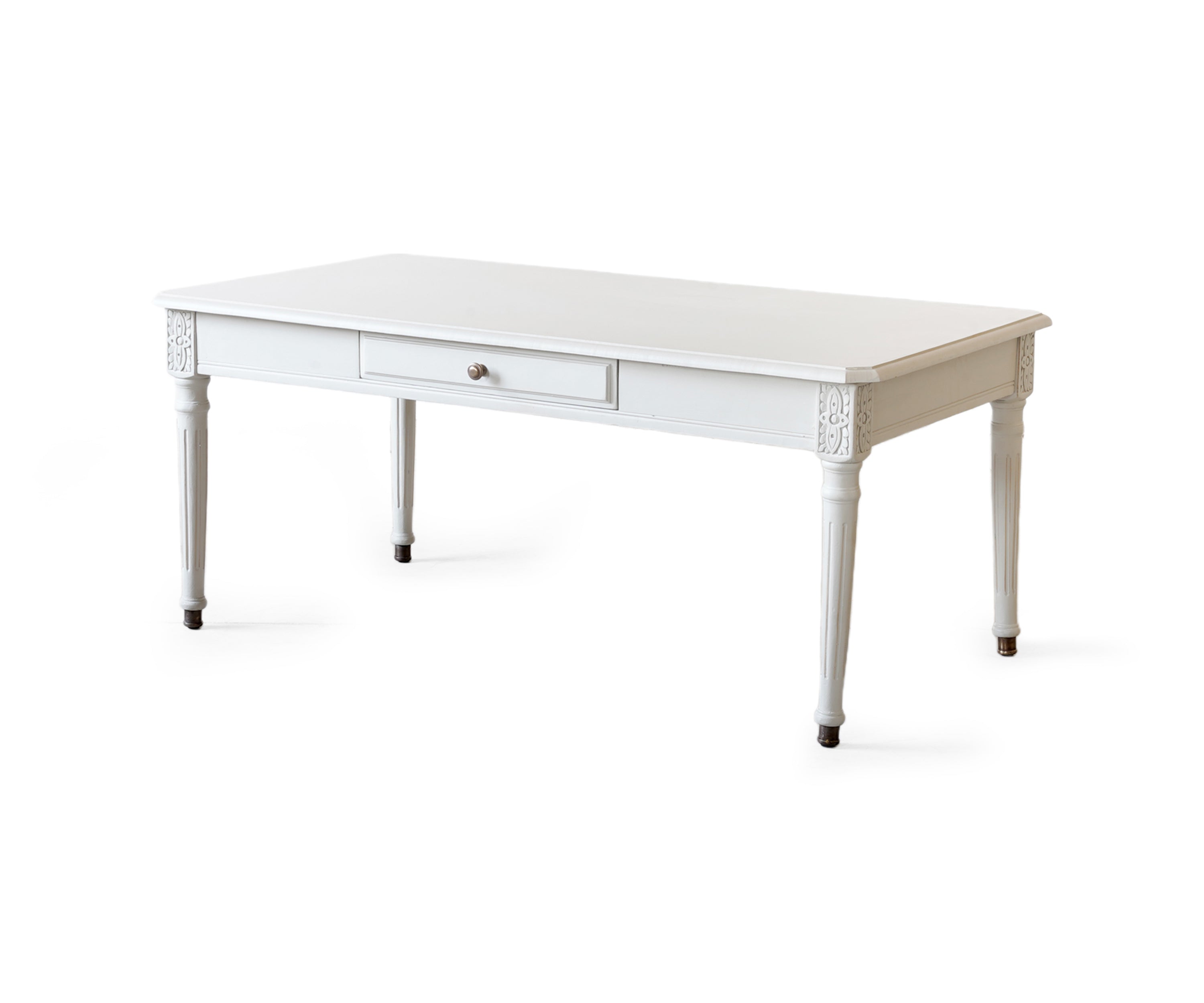 White Gustavian Coffee Table with Drawer and Carved Legs