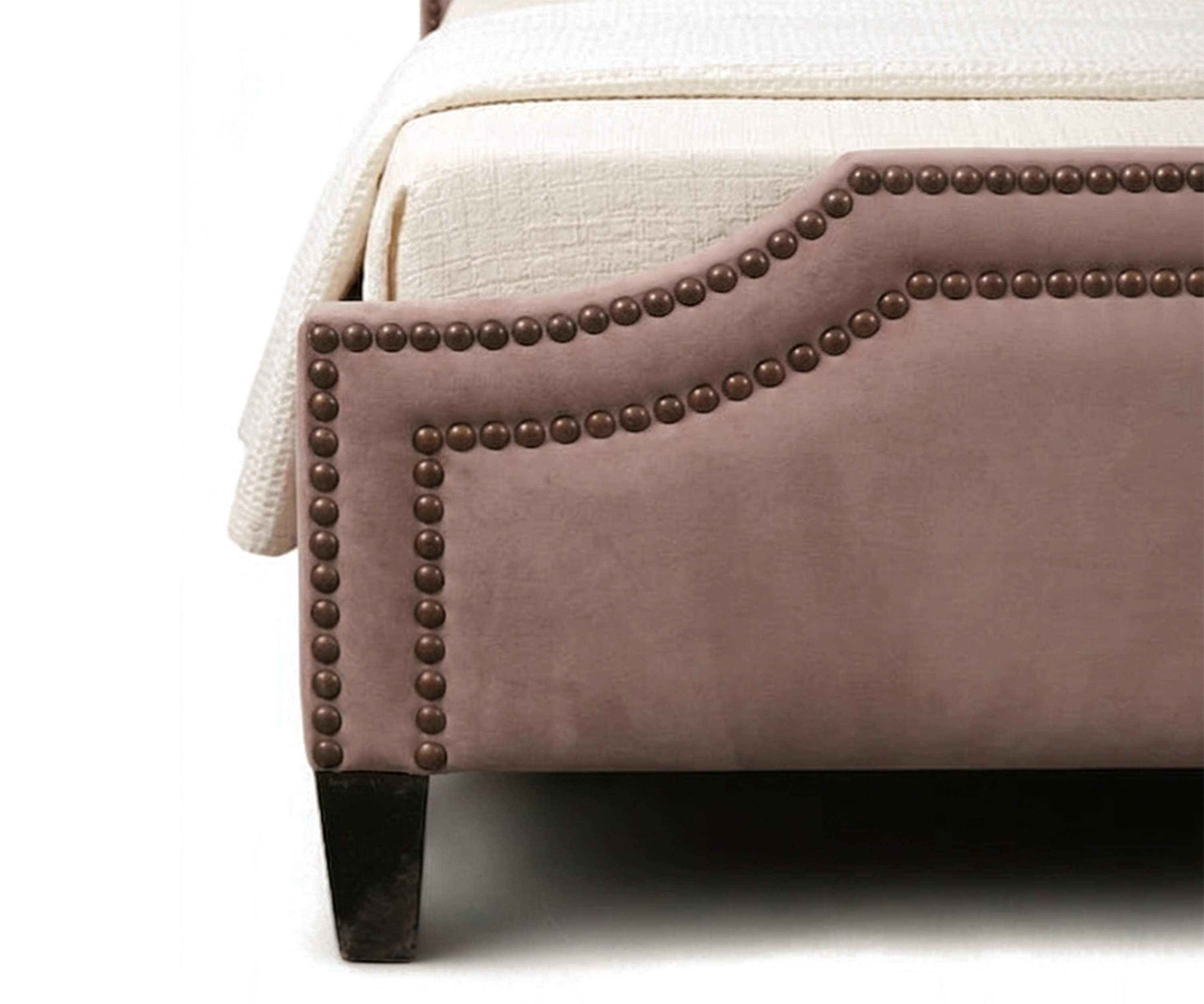 Upholstered Velvet Bed with Brass Nail Detailing