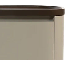 Taupe Leather Wrapped Acacia Night Stand with Dark Wood Top