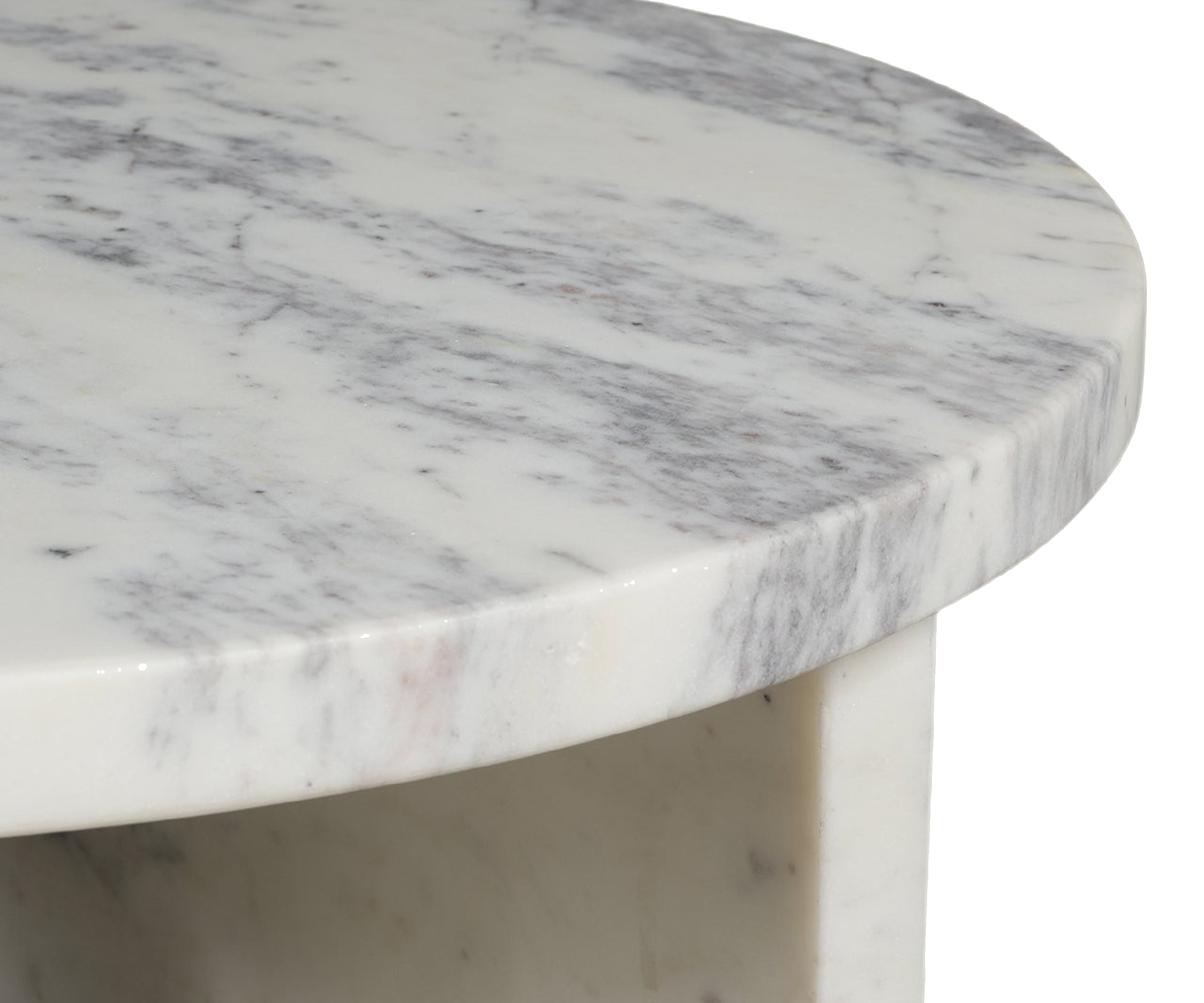 White Vein Marble Side Table with Sculptural Pedestal Base
