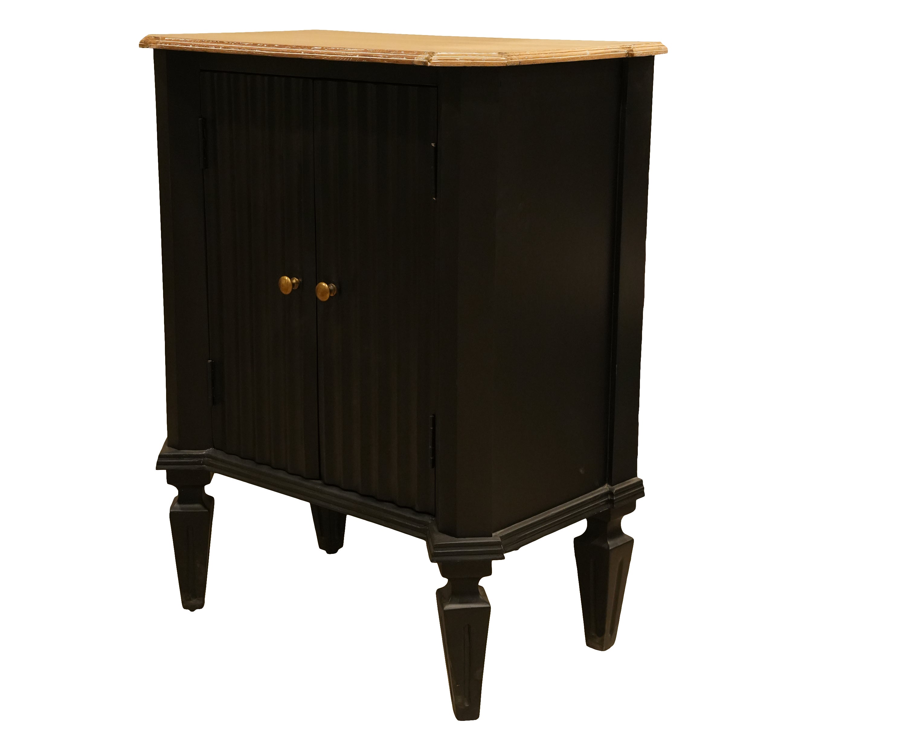 Wooden Cabinet with Fluted Doors and Natural Wood Top