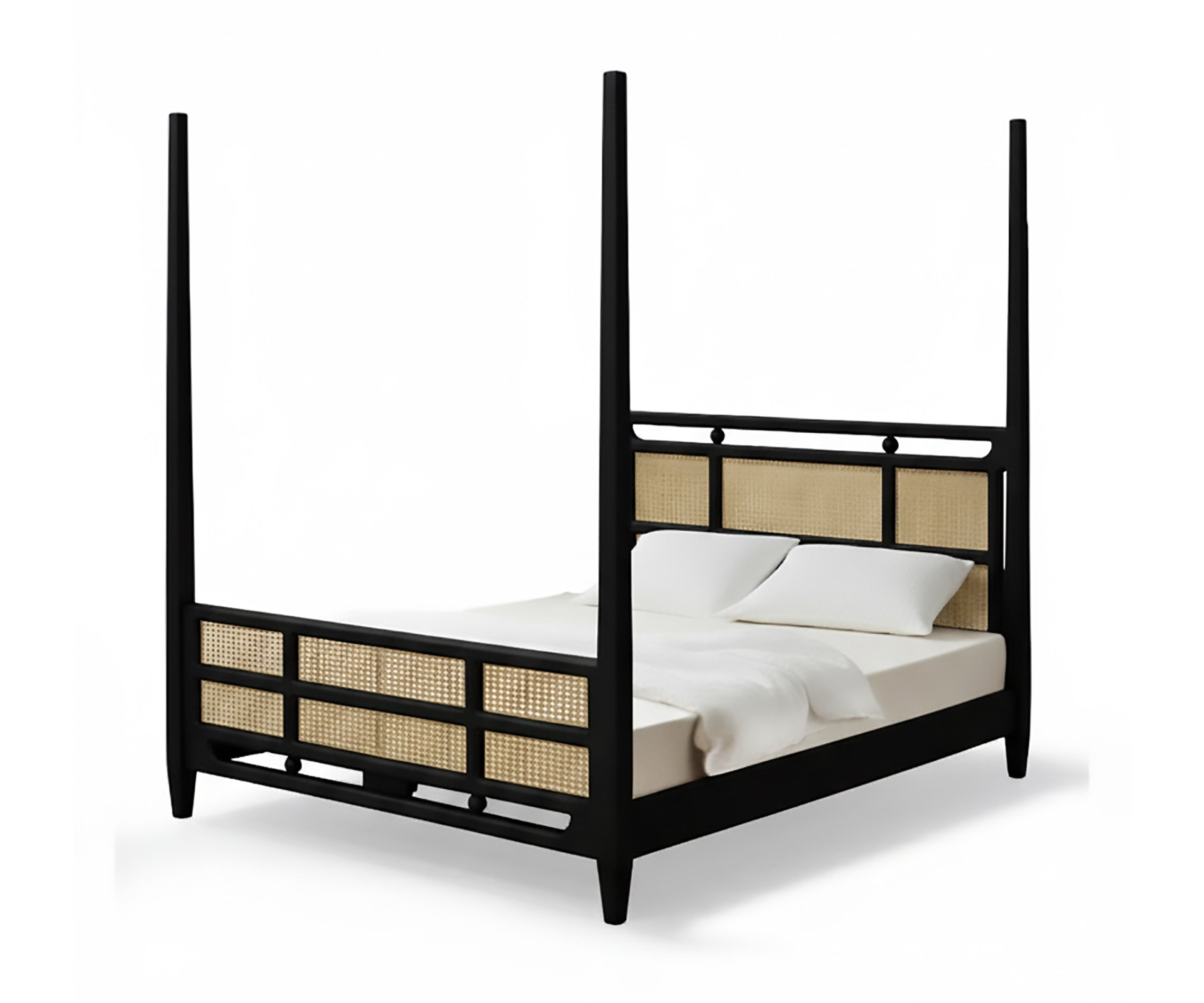 Noir Acacia Wood Cane Poster Bed