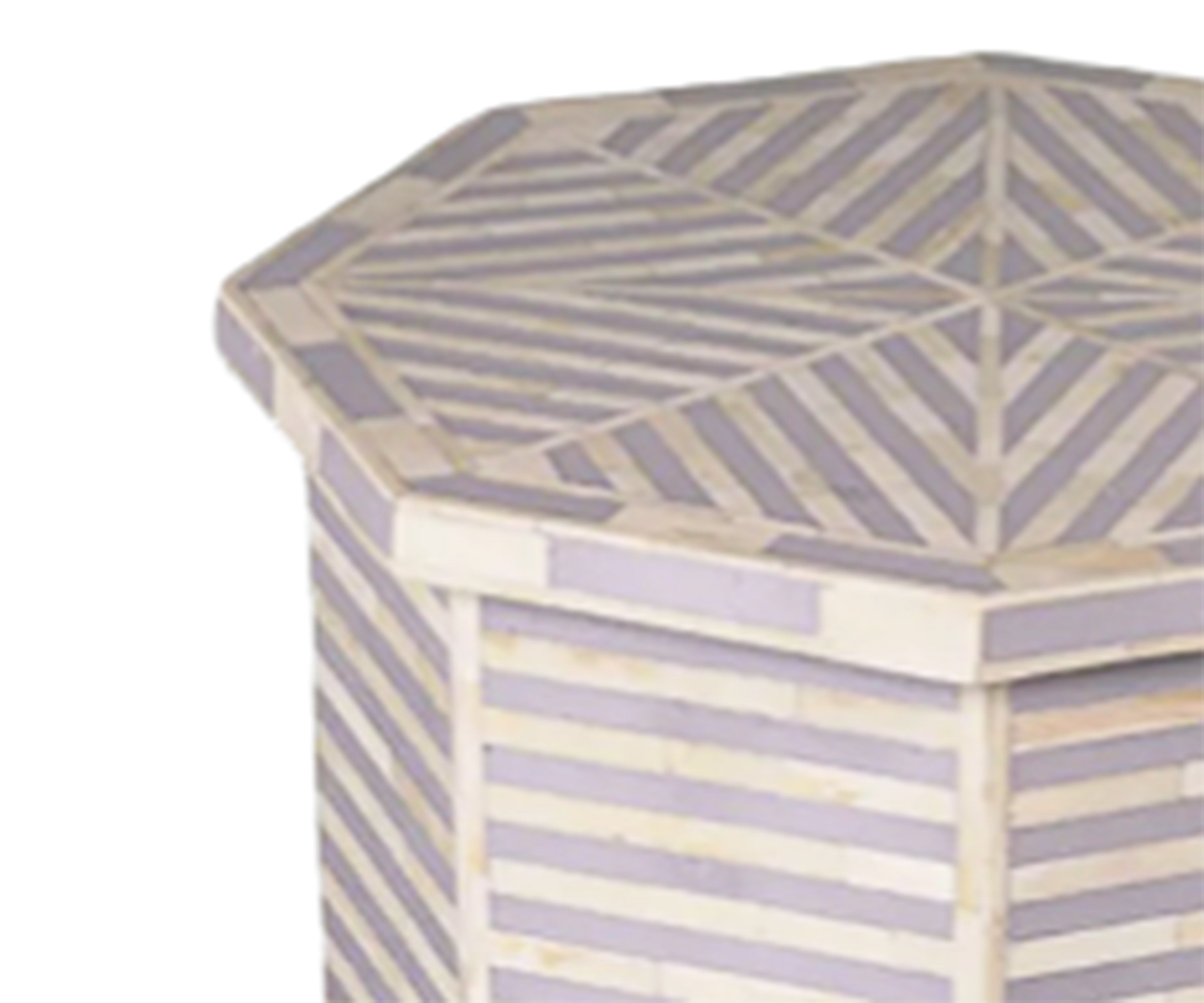Ivory and Grey Bone Inlay Side Table with Geometric Pattern