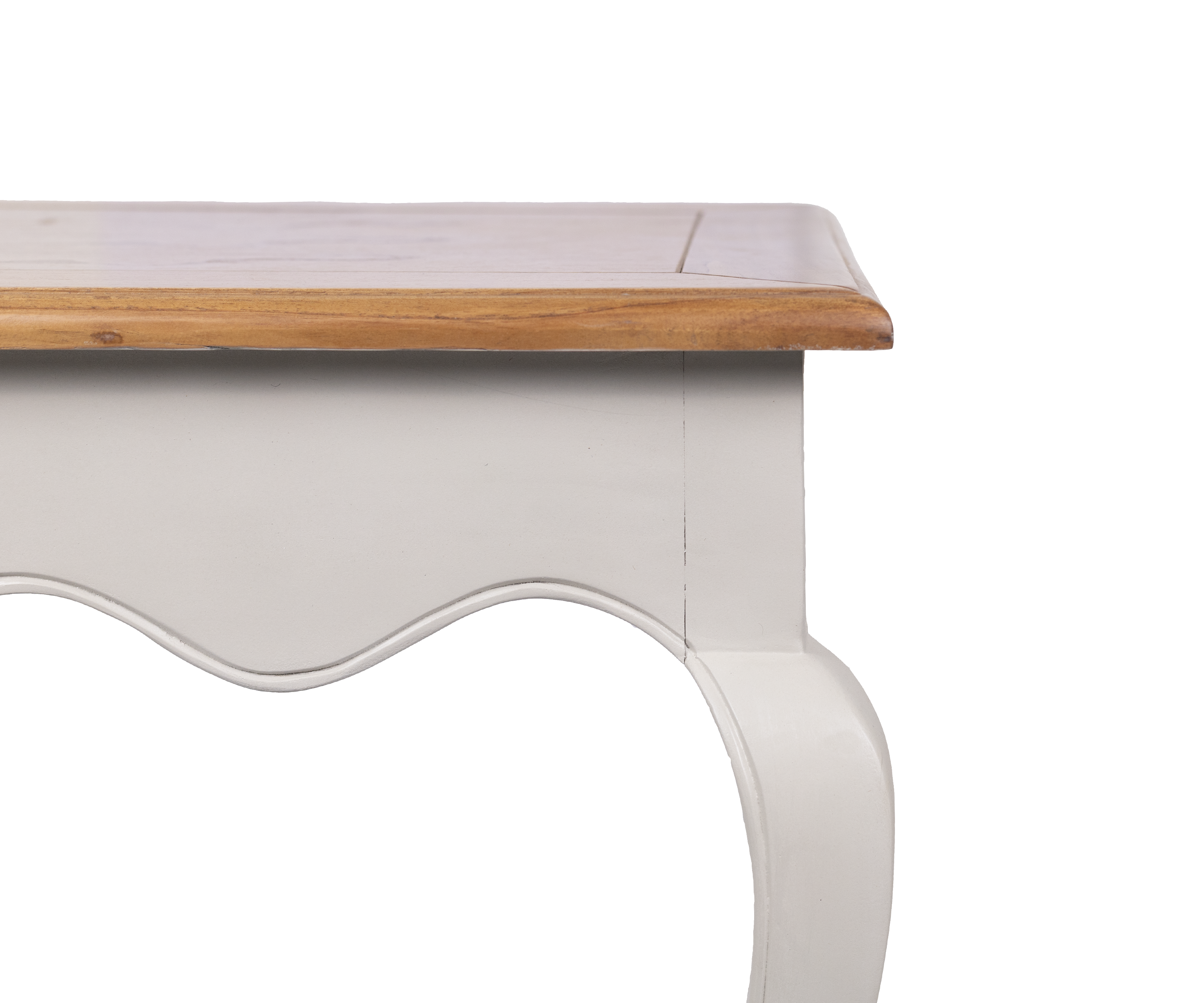 French Country White and Natural Wood Side Table with Cabriole Legs