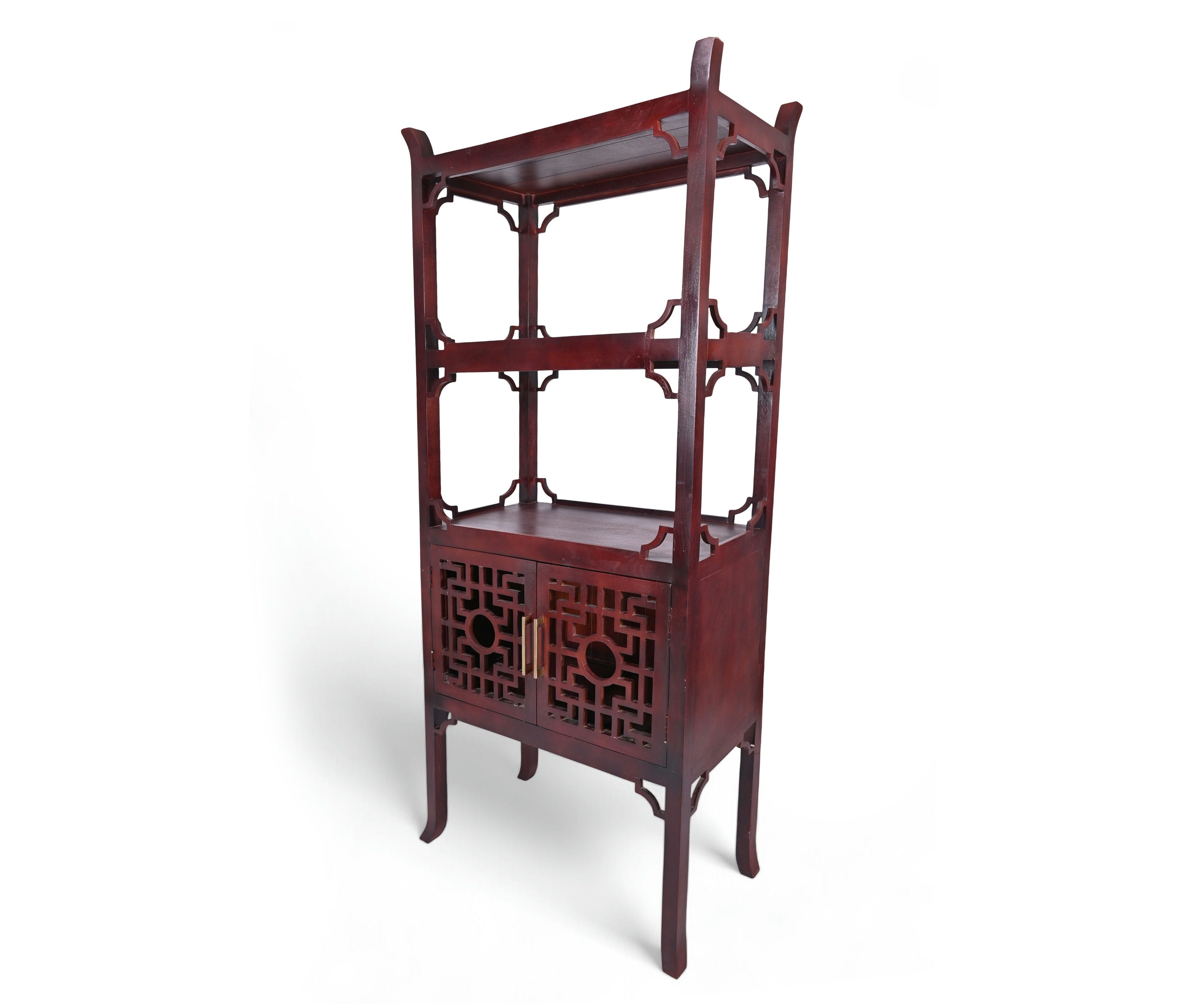 Oriental Style Solid Wood Display Cabinet in Peri Red Finish