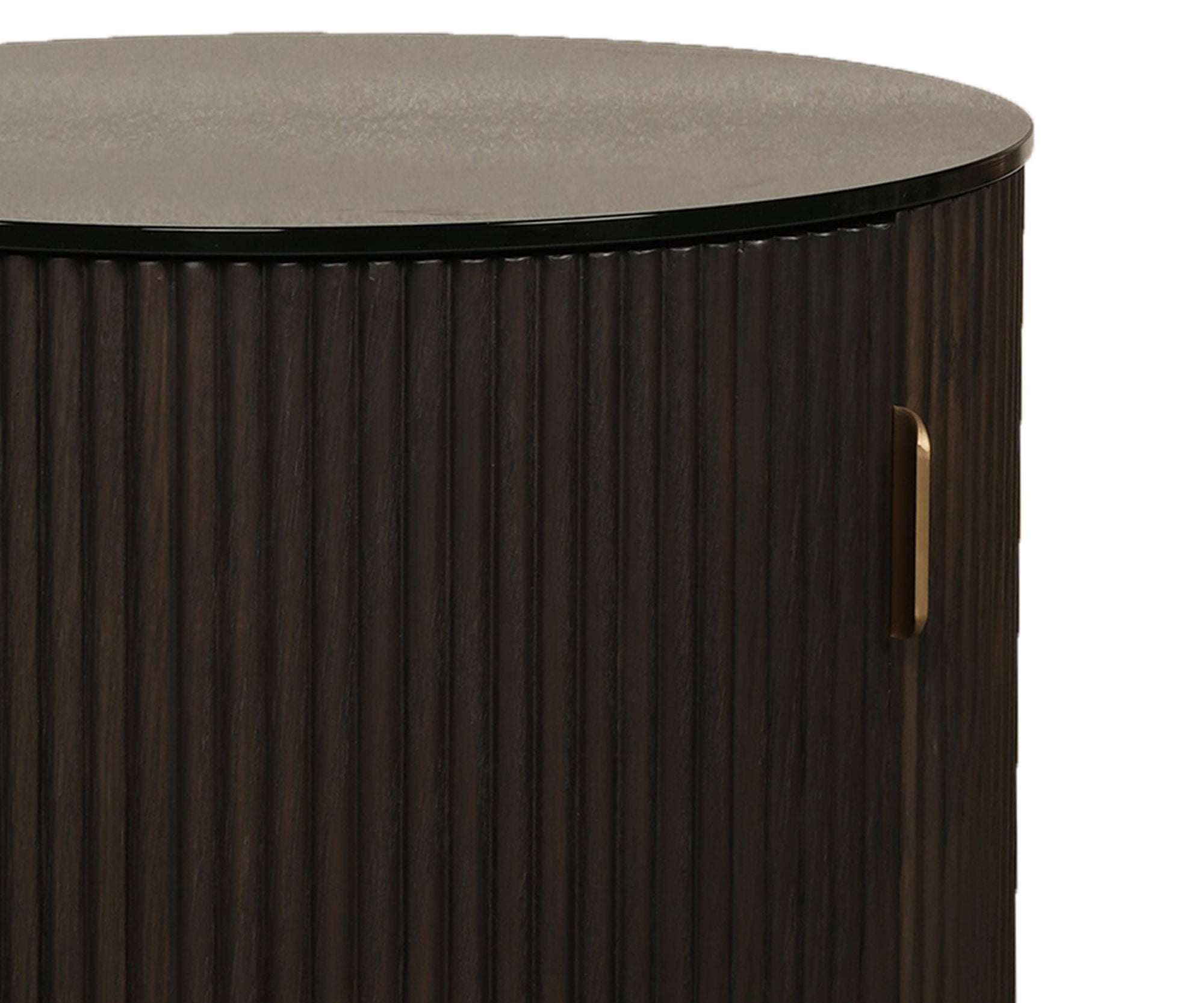 Dark Walnut Fluted Round Bed Side Table