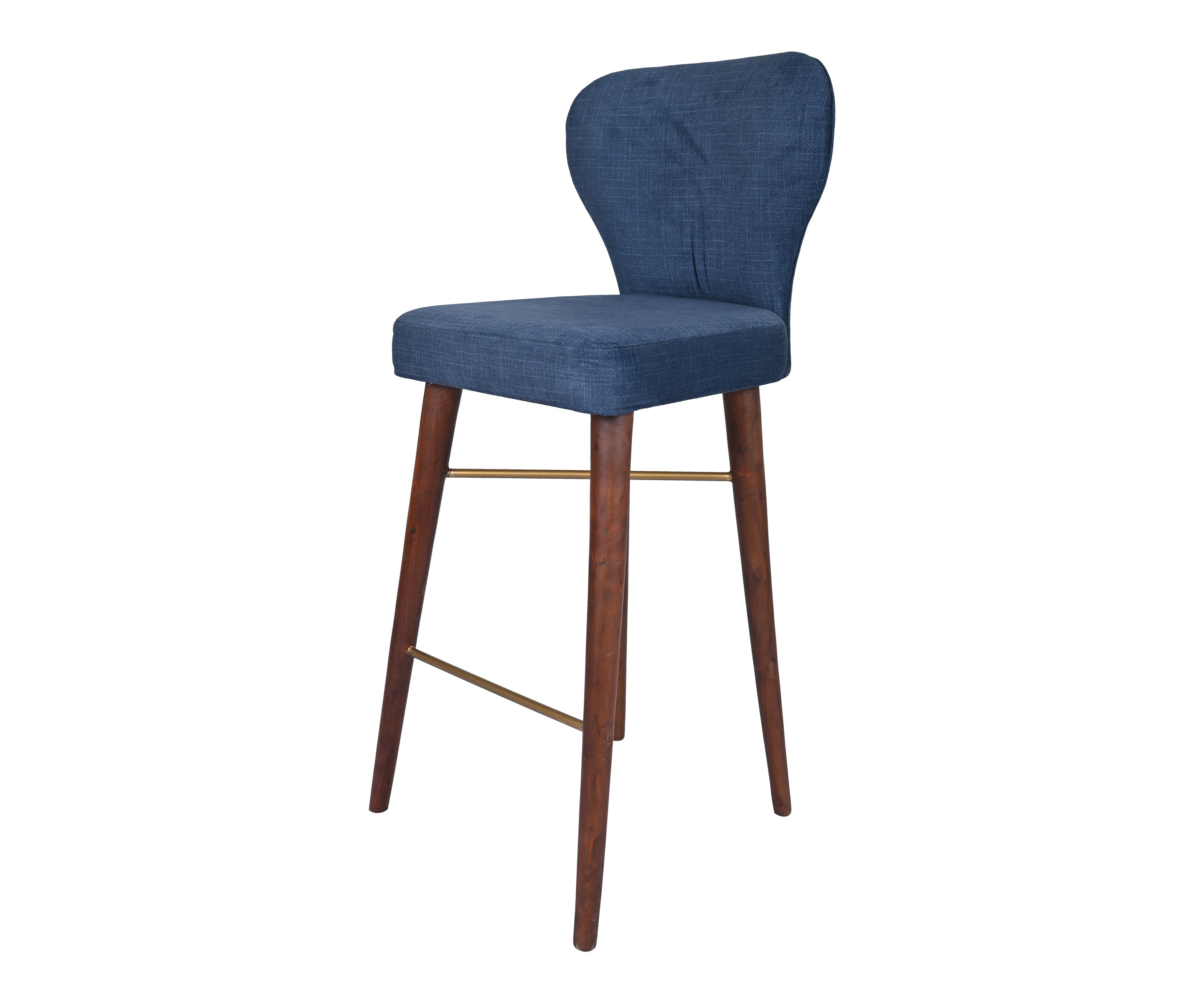 Blue Upholstered Bar Chair with Solid Wood Legs