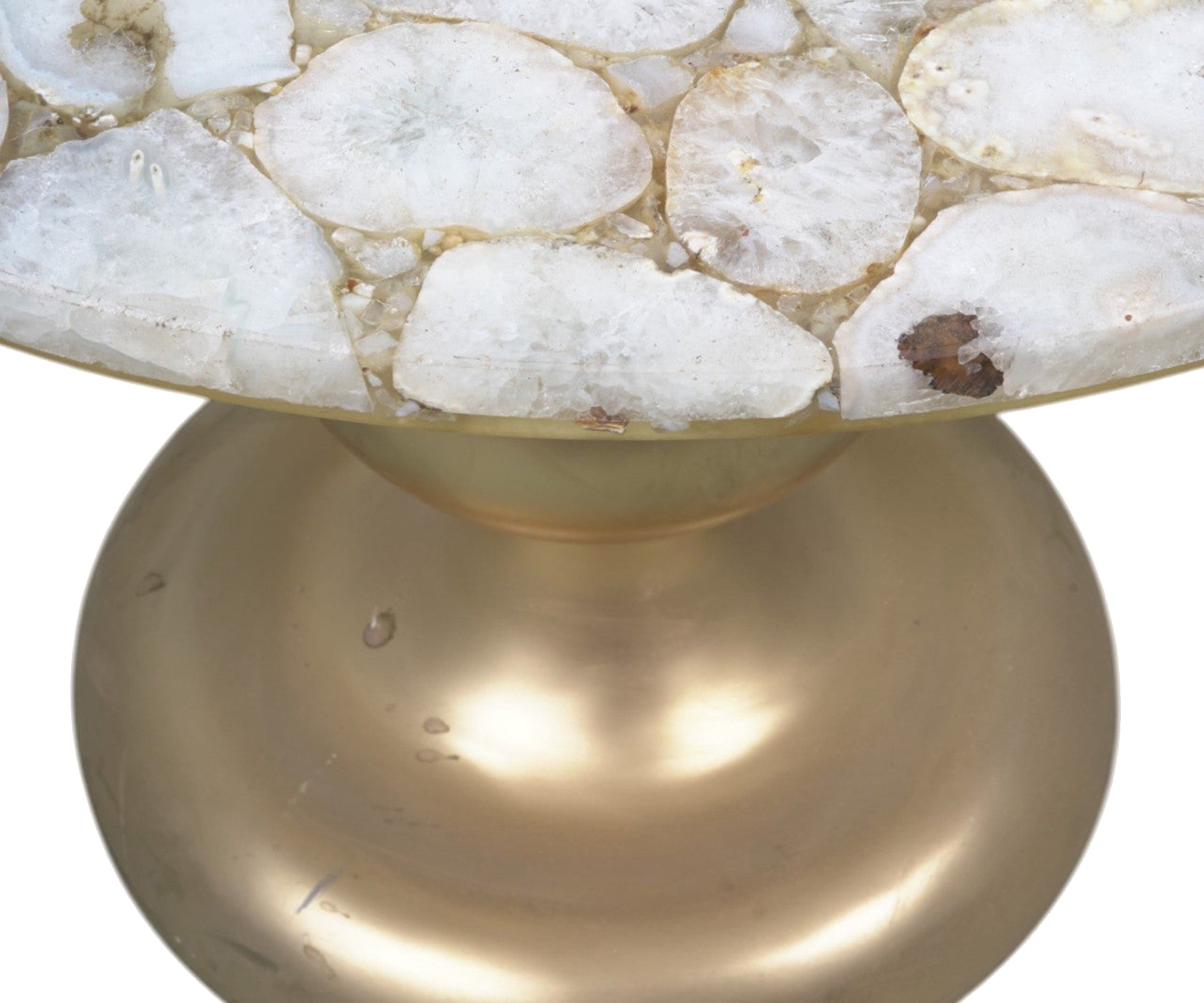 Round Agate Inlay Side Table with Gold Pedestal Base
