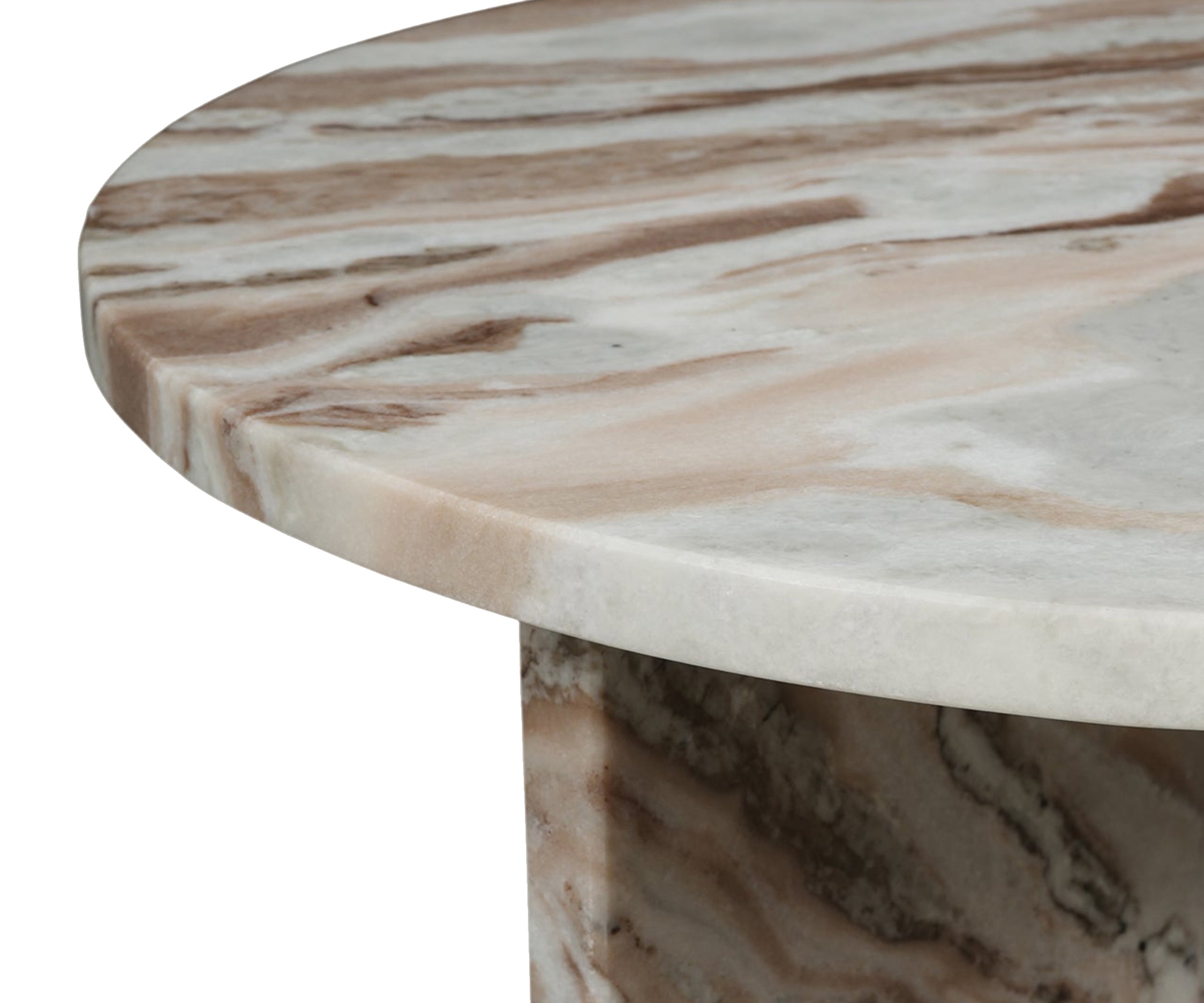 Beige Swirl Marble Side Table with Cross Pedestal Base