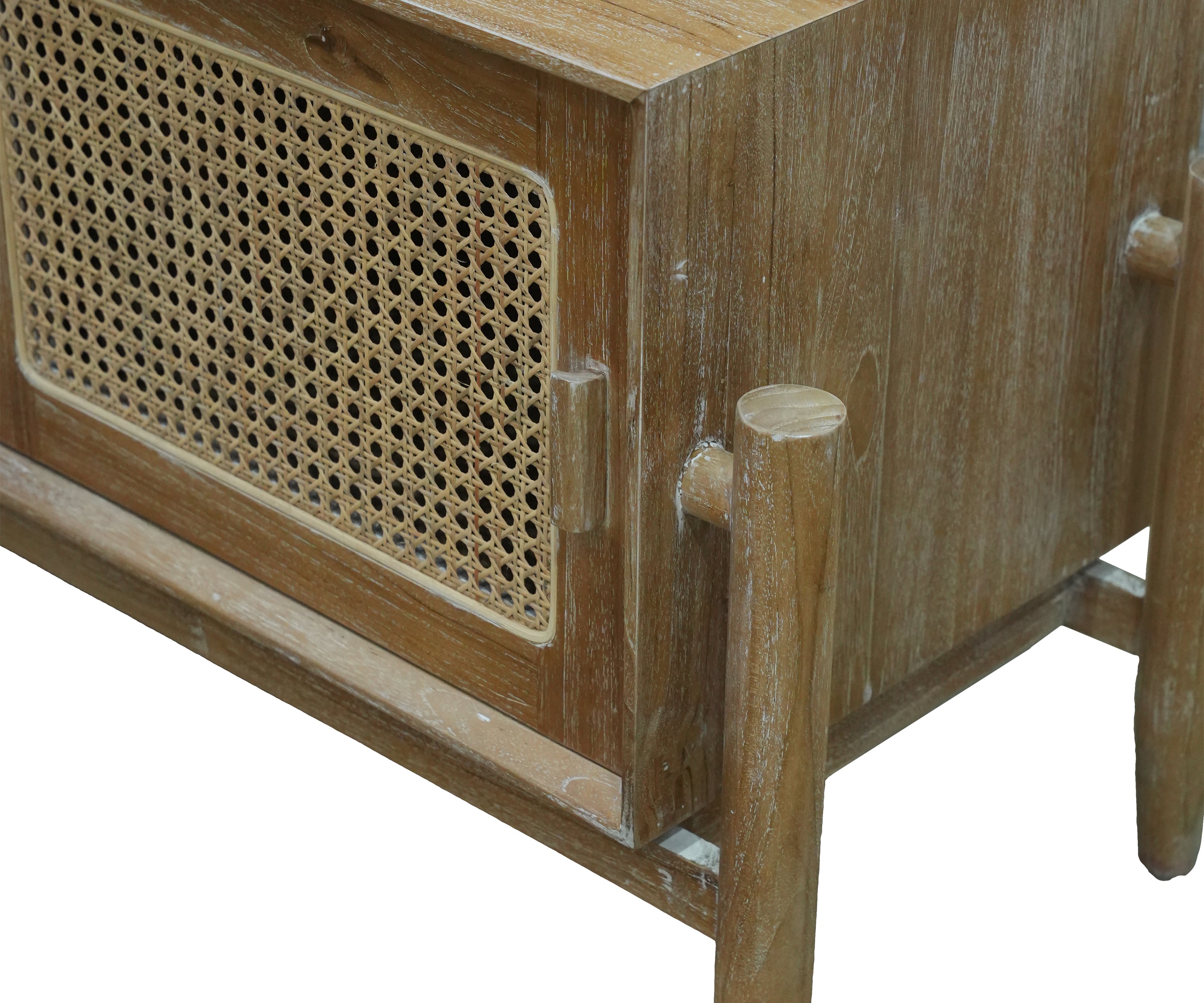 Natural Teak & Cane Low TV Unit