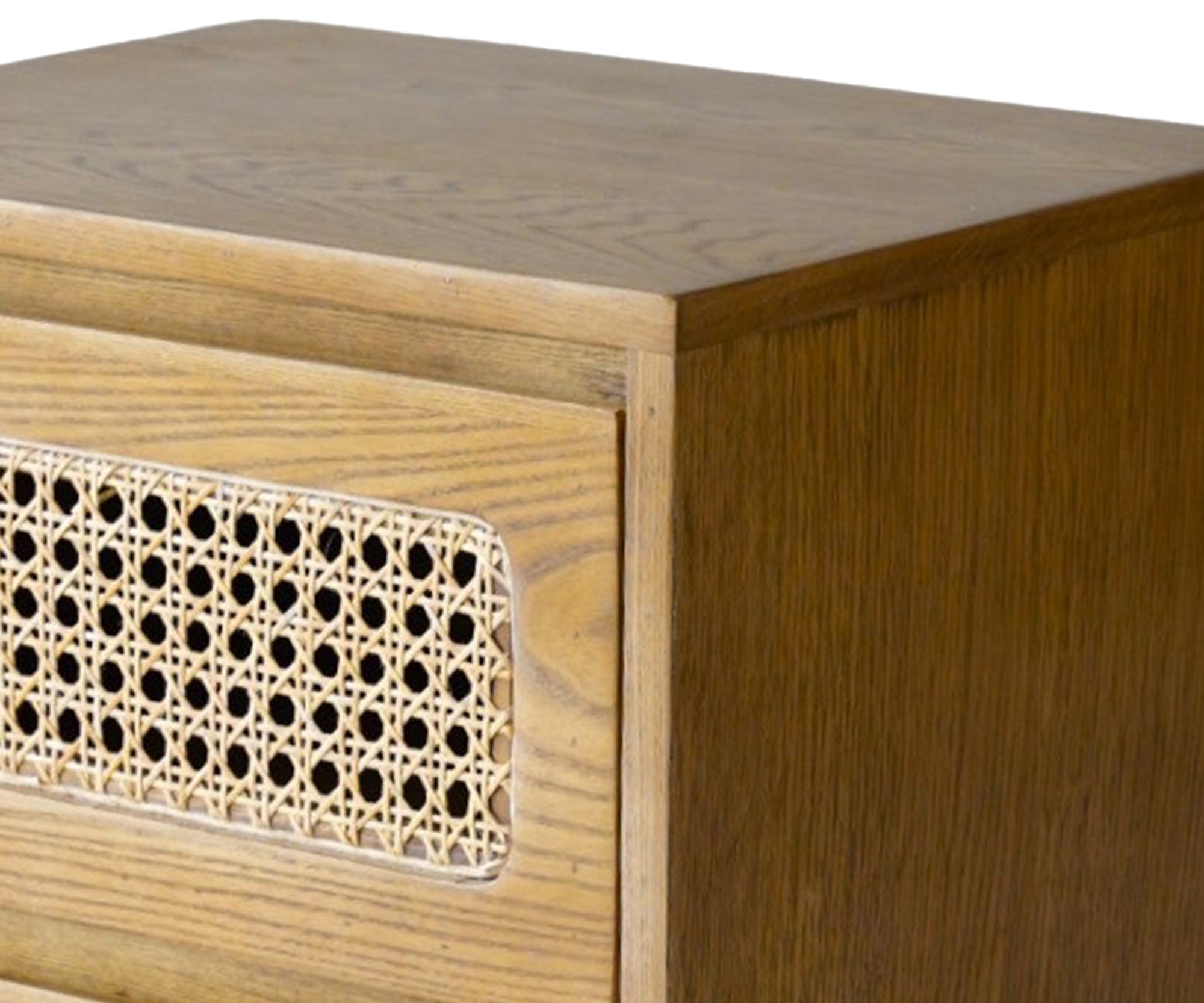 Walnut Woven Cane Bed Side Table with 2 Drawers