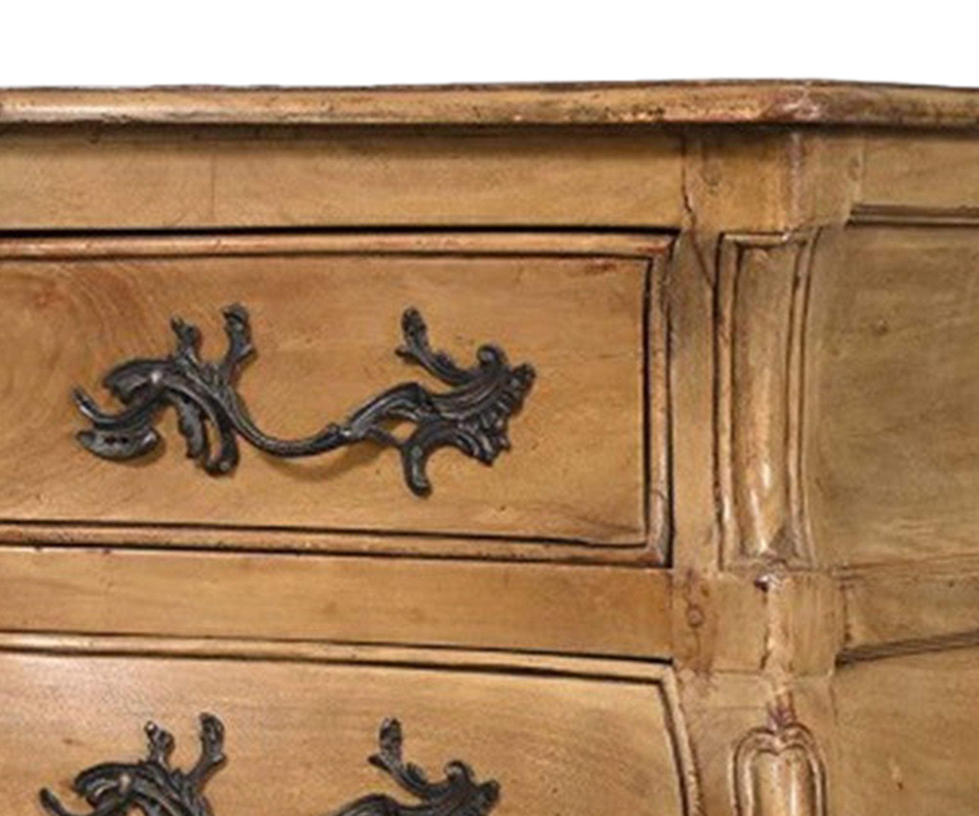 French Provincial Bombe Oak Wood Chest of Drawers