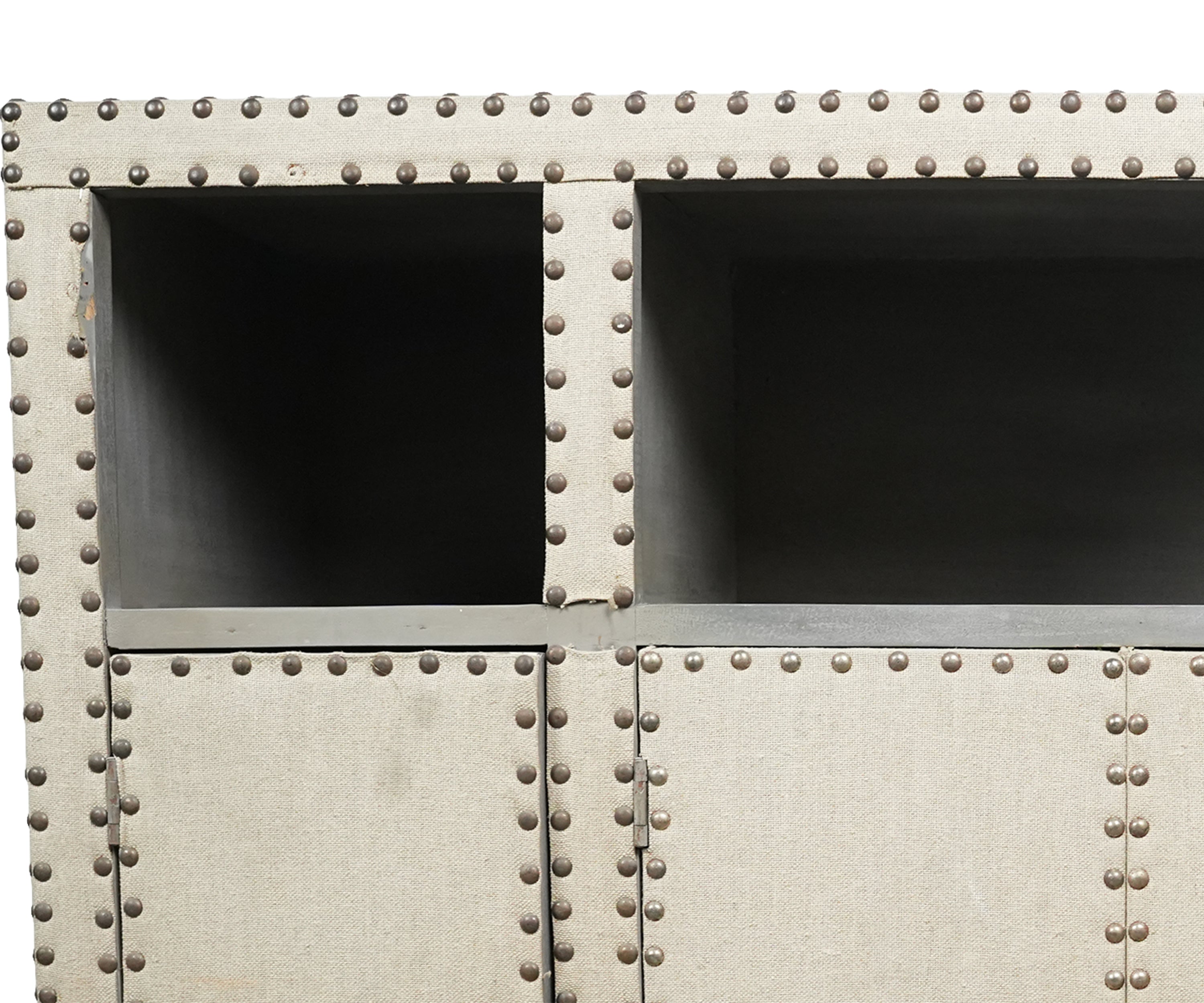 Wooden Cabinet with Shelves and Brass Nail Detailing