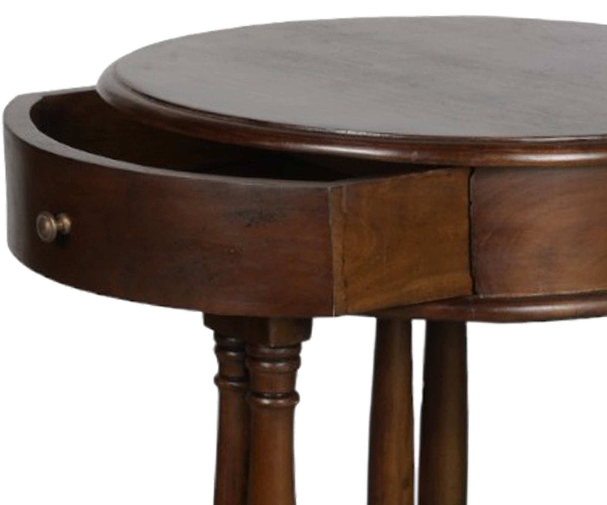 Walnut Round Pedestal Bed Side Table with Drawer