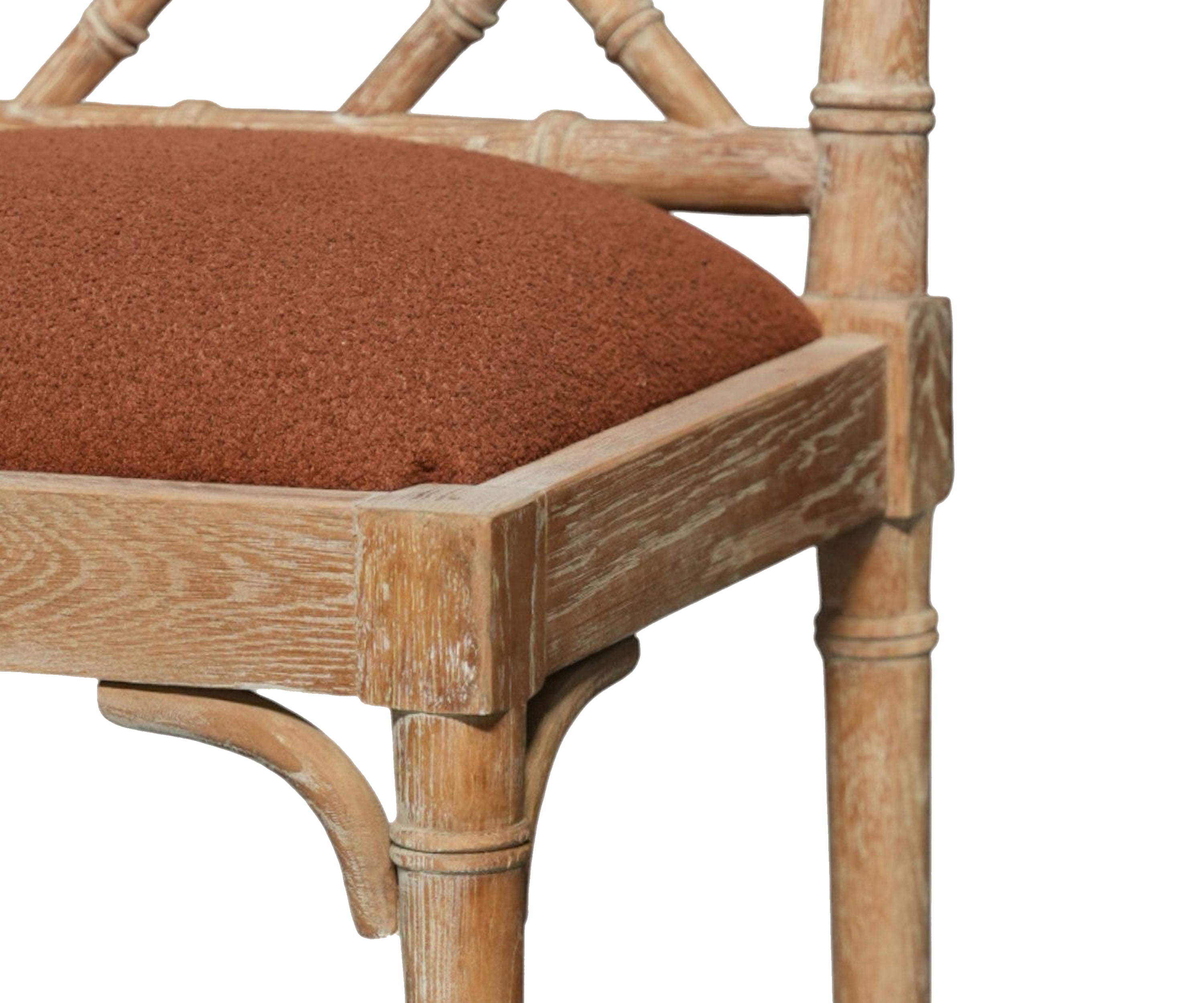 Bamboo Style Wooden Bar Chair with Bouclé Seat - Orange