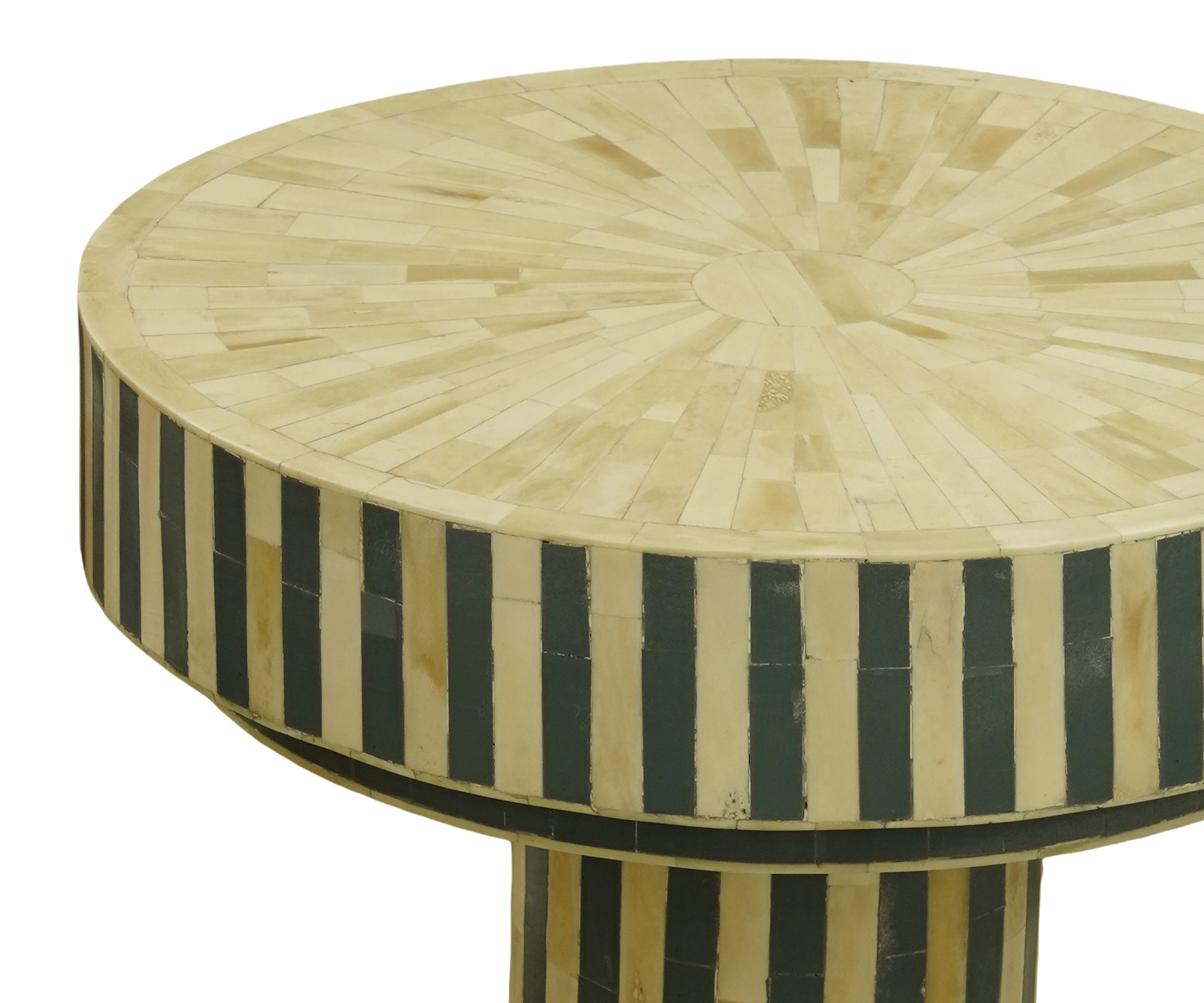Black and Ivory Bone Inlay Side Table with Tiered Pedestal Base