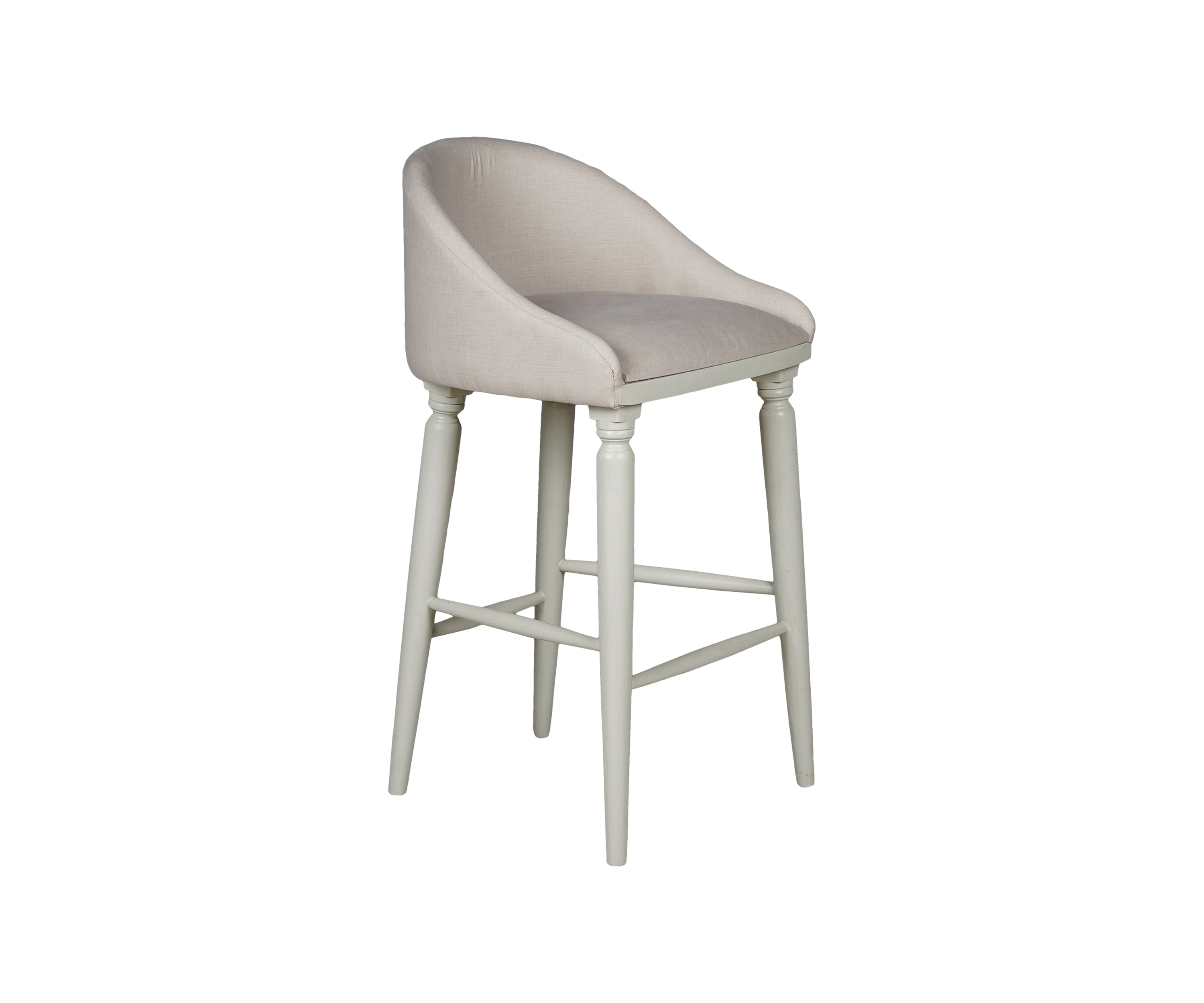 Ivory Upholstered Barrel Back Bar Chair with Wooden Legs