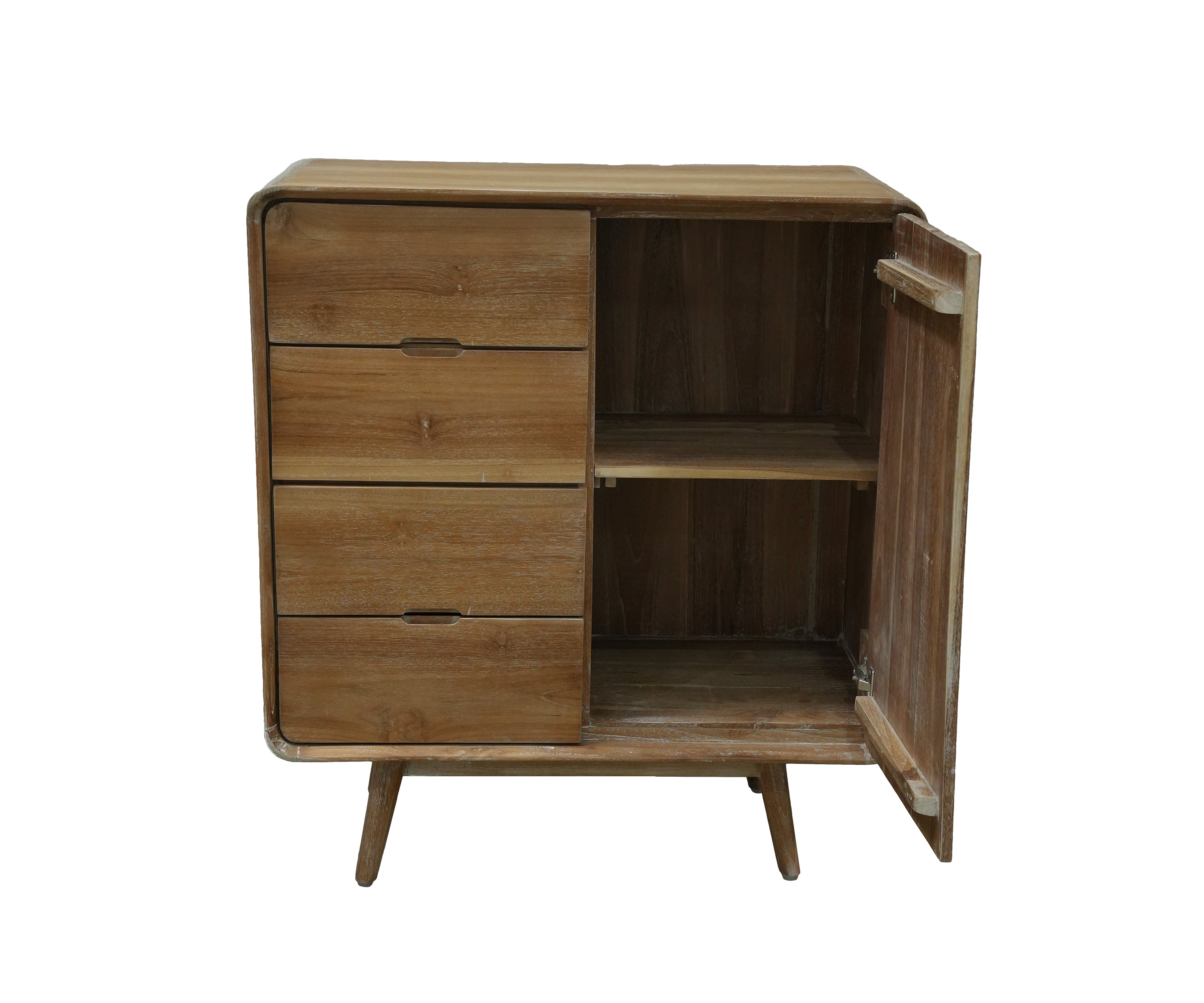 Modern Natural Teak Cabinet with Drawers and Door