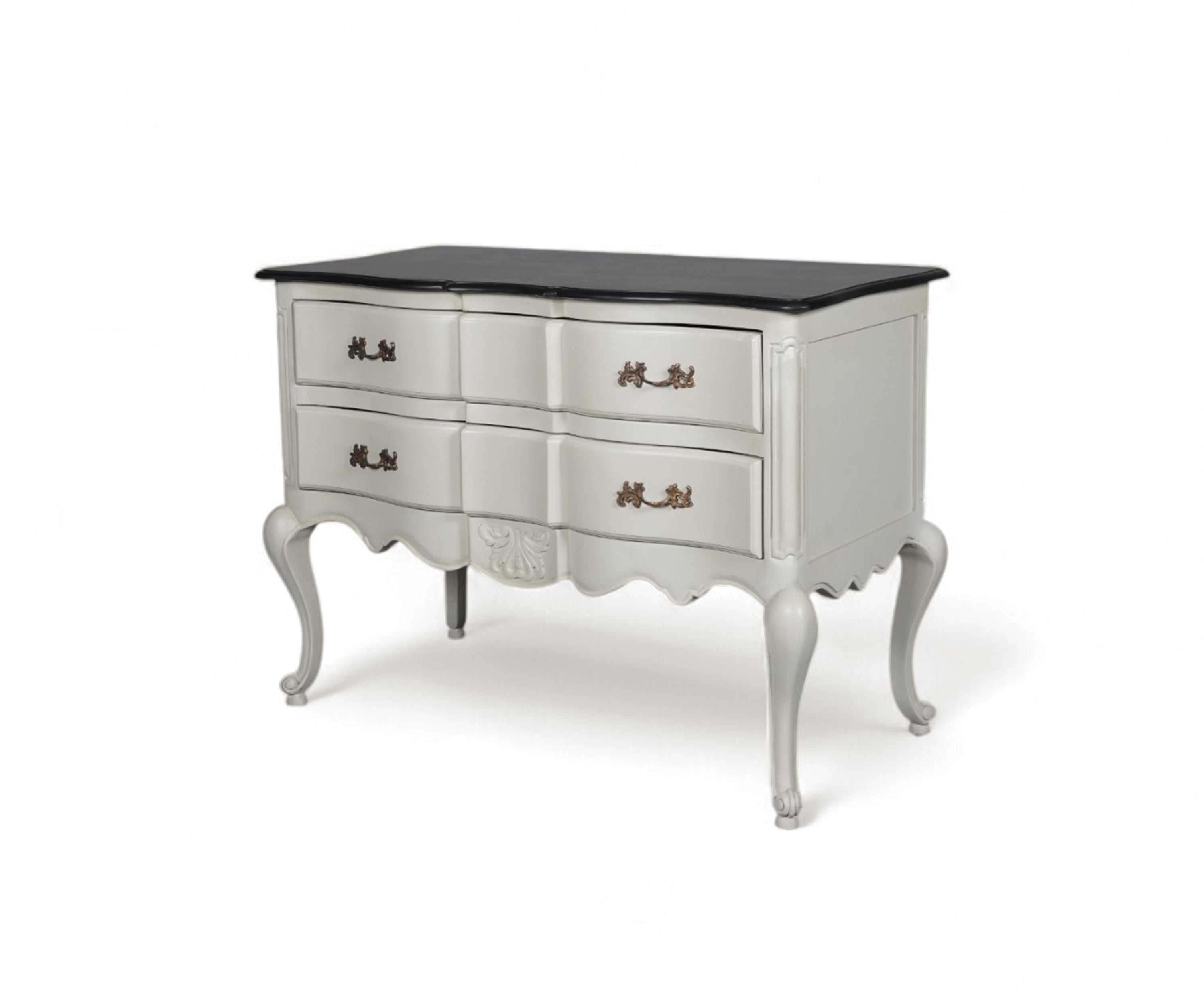 French Style Two Drawer Chest of Drawers with Black Top
