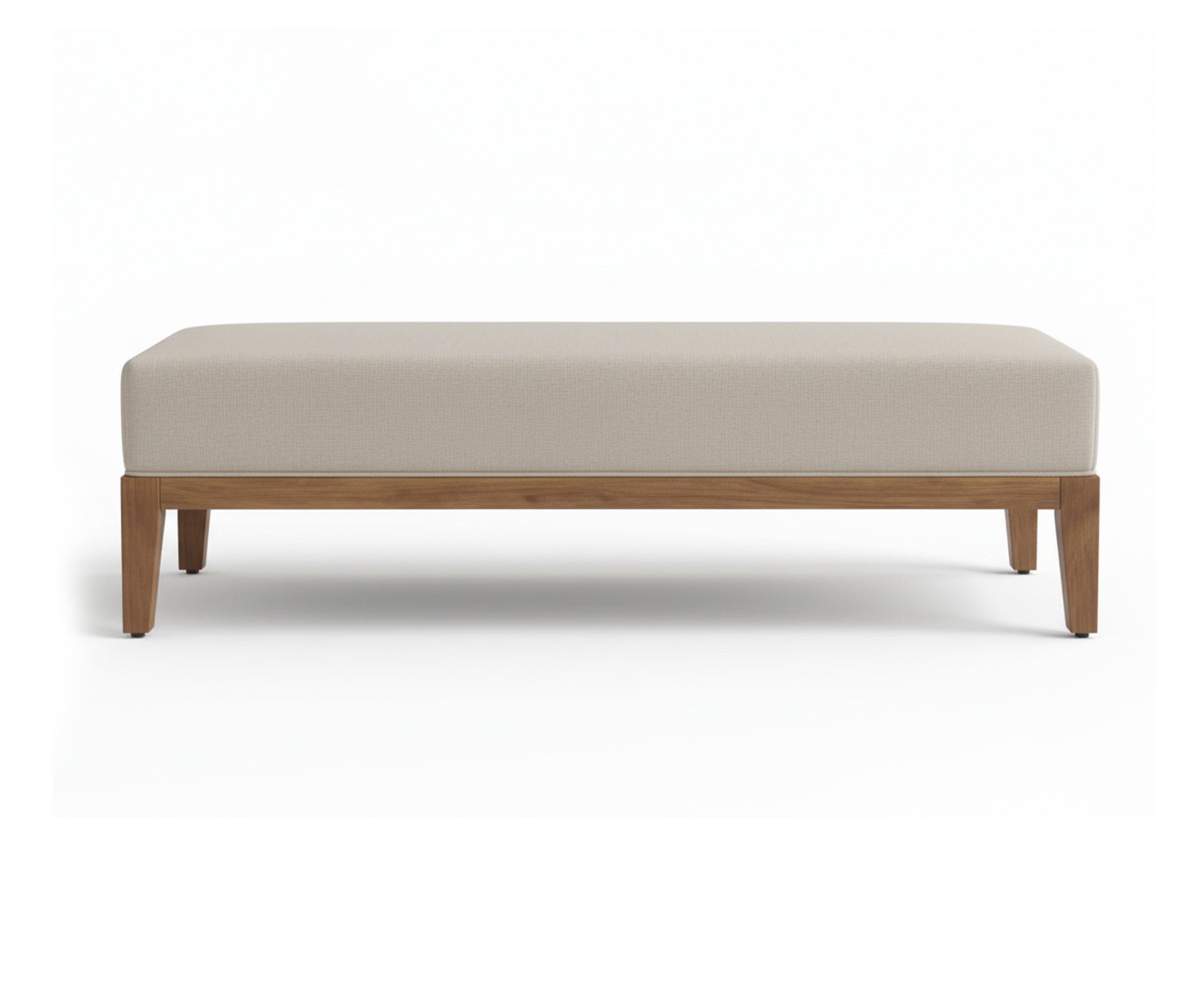 Cream Linen Bench with Wooden Base
