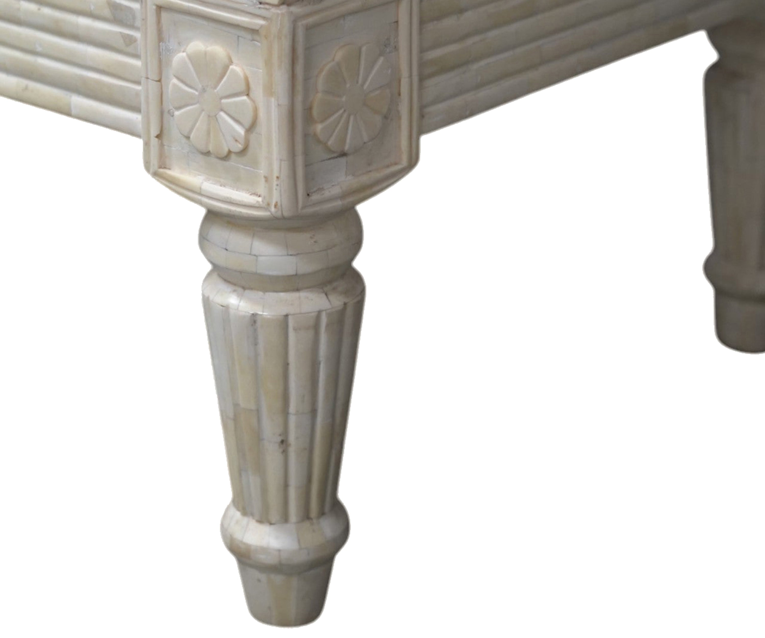 Gustavian Style Blue Velvet Bench with Bone Inlay