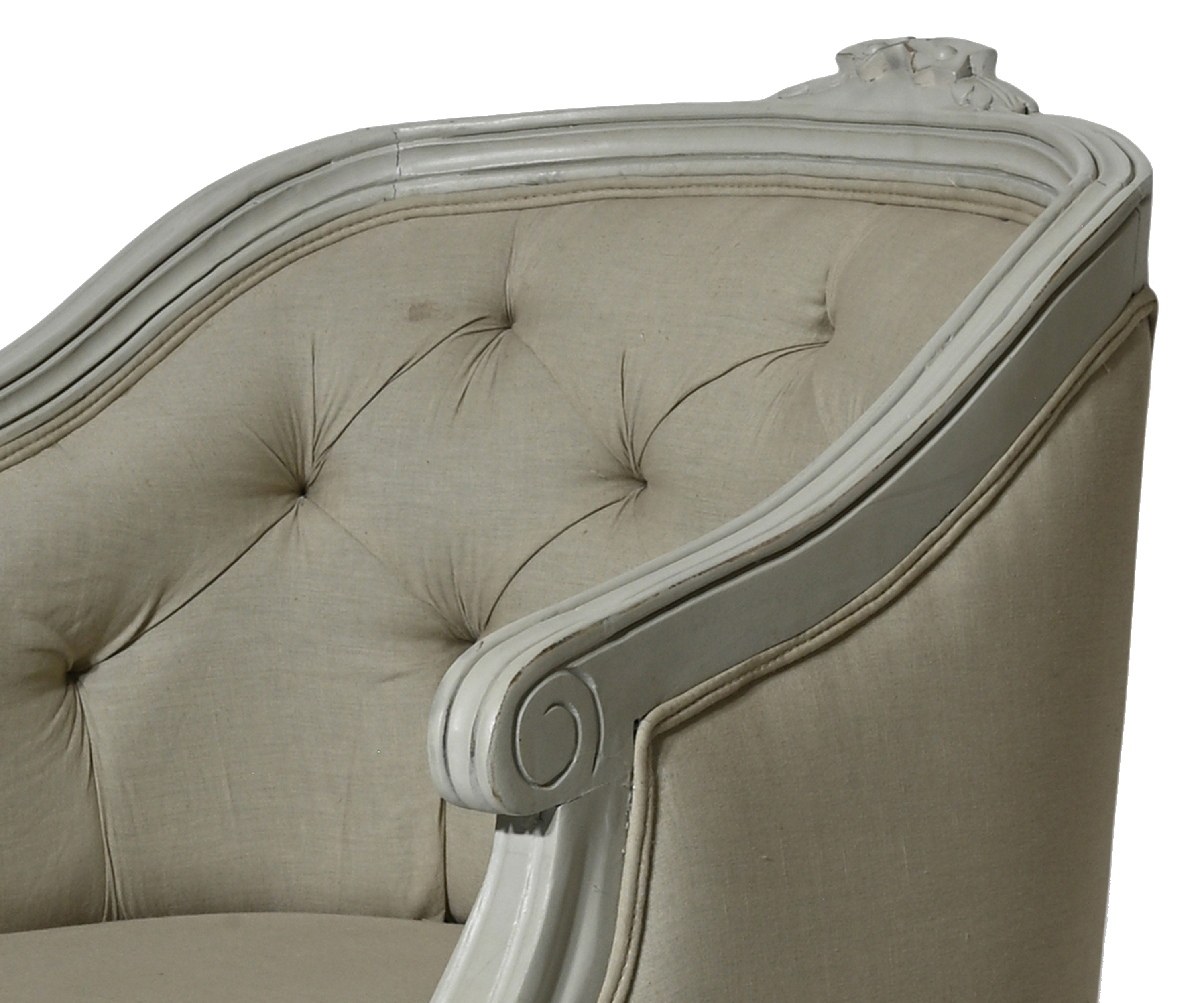 French Tufted Linen Ladies Tub Chair