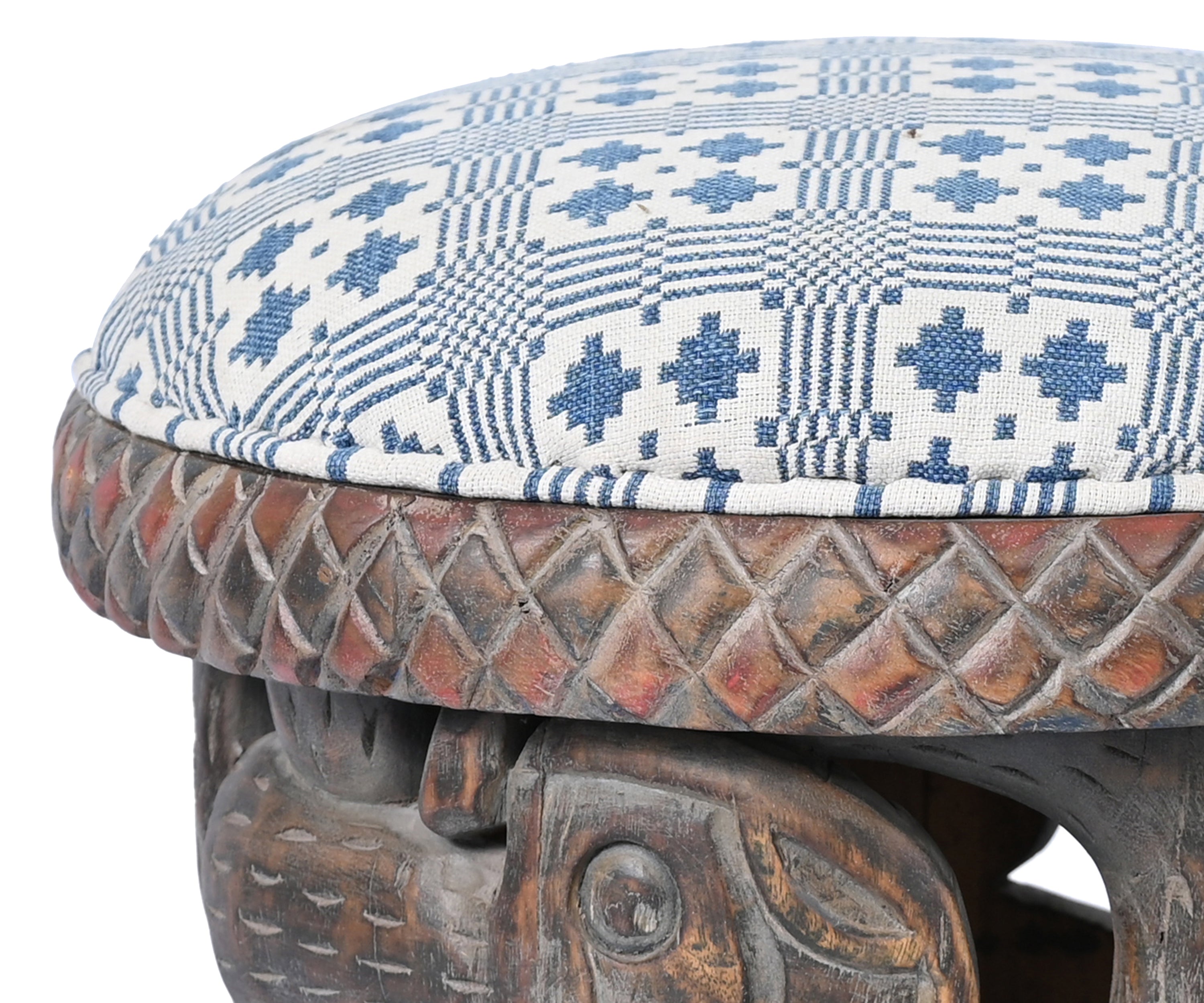 Tribal Carved Wooden Accent Stool