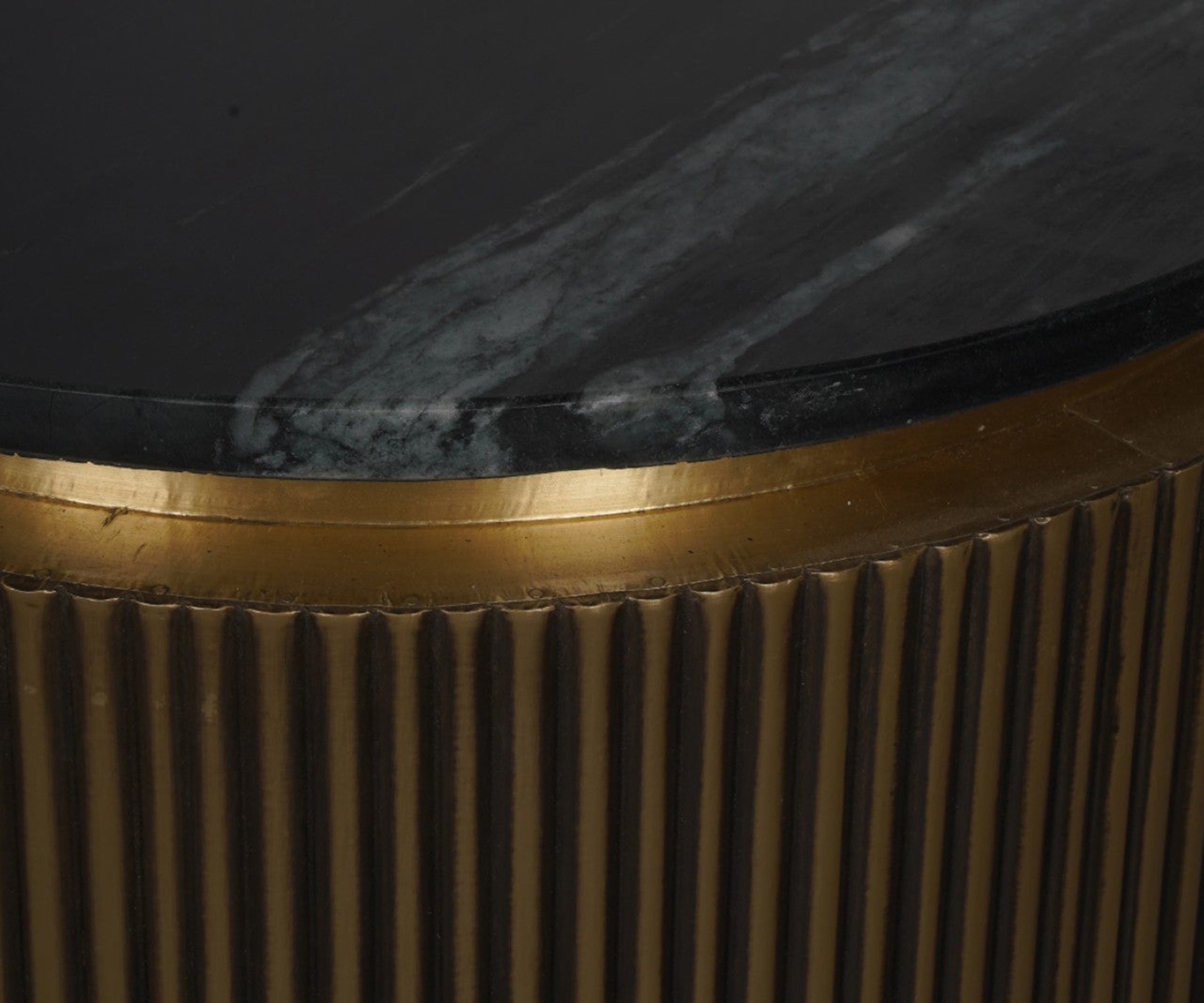Black Marble Side Table with Fluted Antique Brass Base