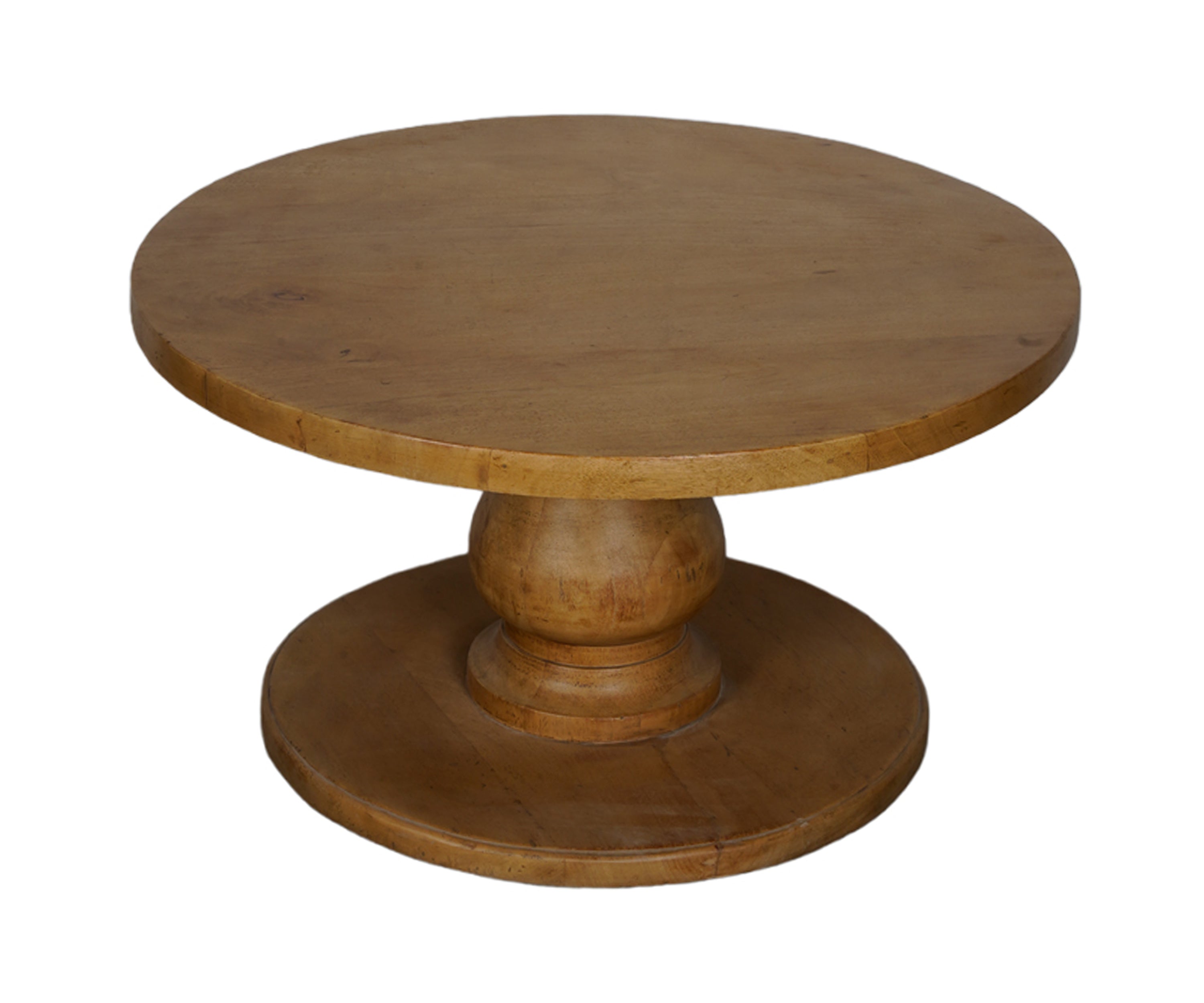 Round Natural Wood Coffee Table with Pedestal Base
