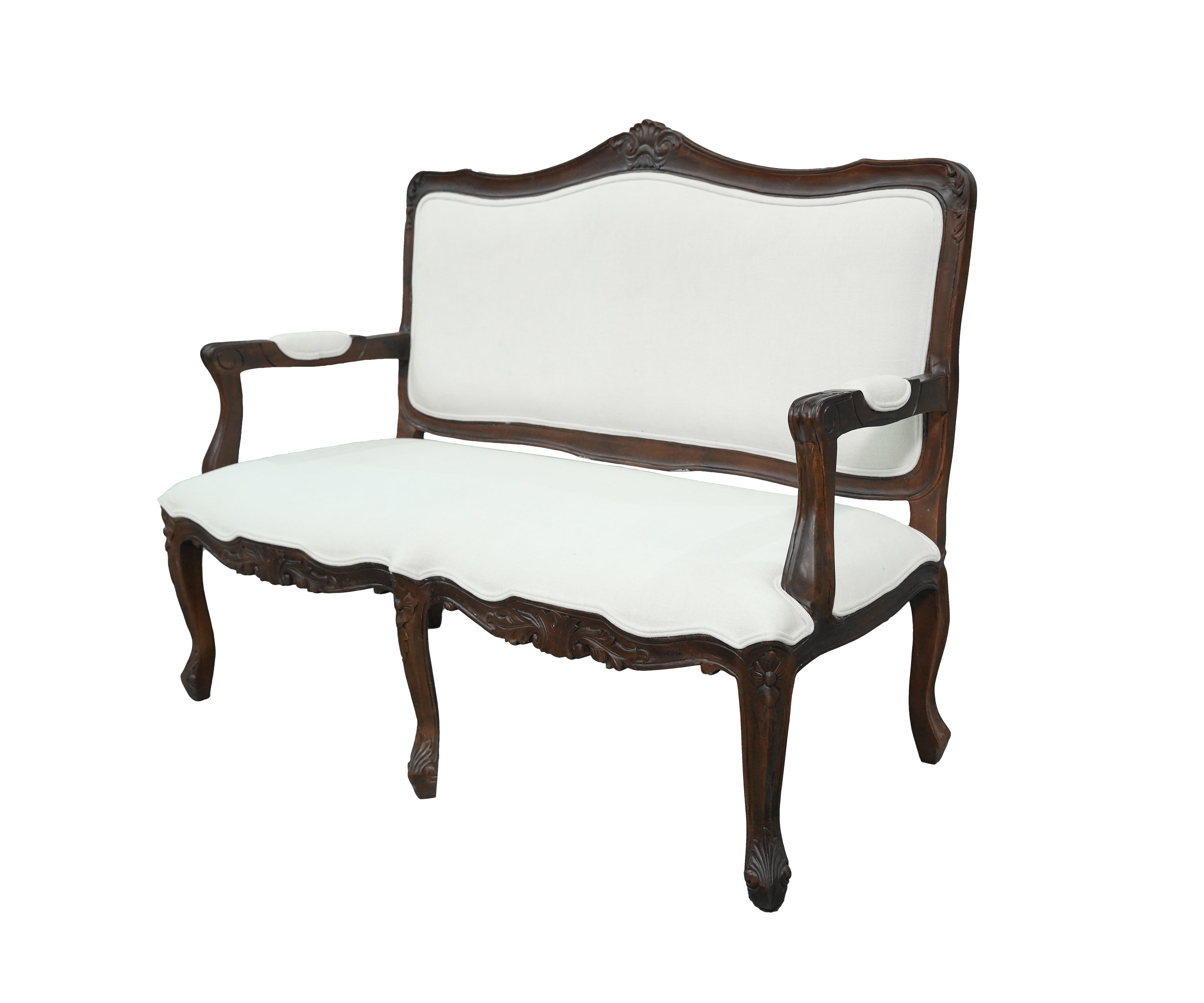 French Provincial Carved Wood Upholstered Settee Sofa