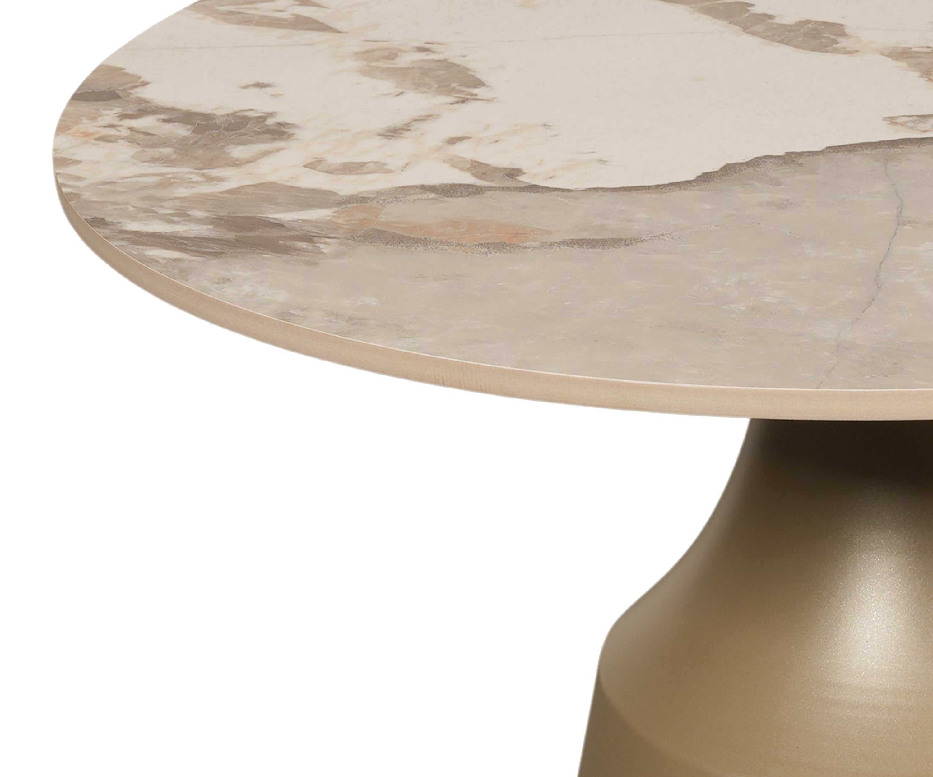 Beige Marble Side Table with Metal Pedestal Base