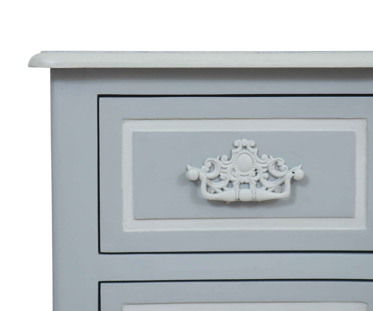 French Style Grey Three-Drawer Chest of Drawer with Ornate Hardware