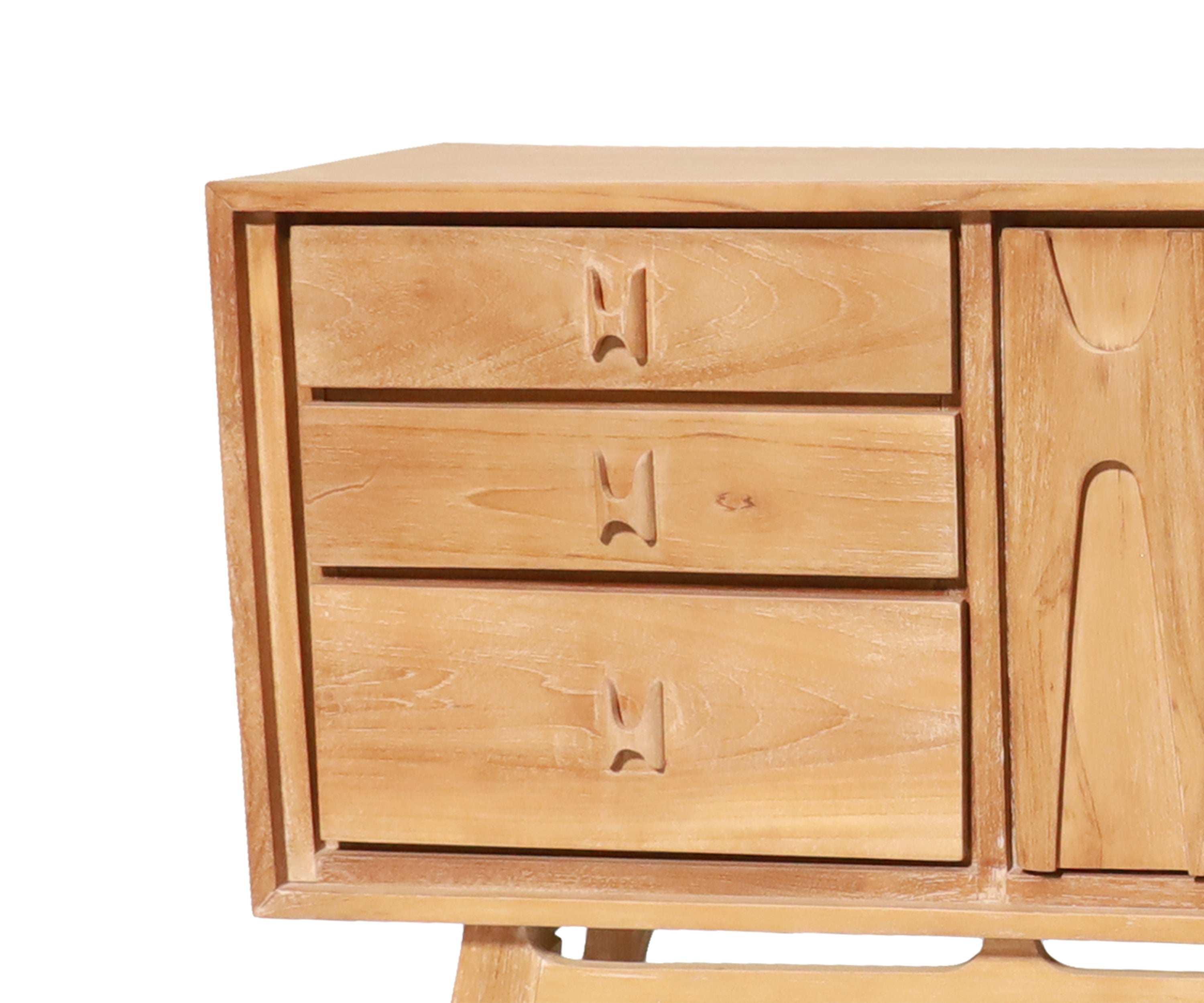 Mid-Century Natural Wood Geometric TV Unit