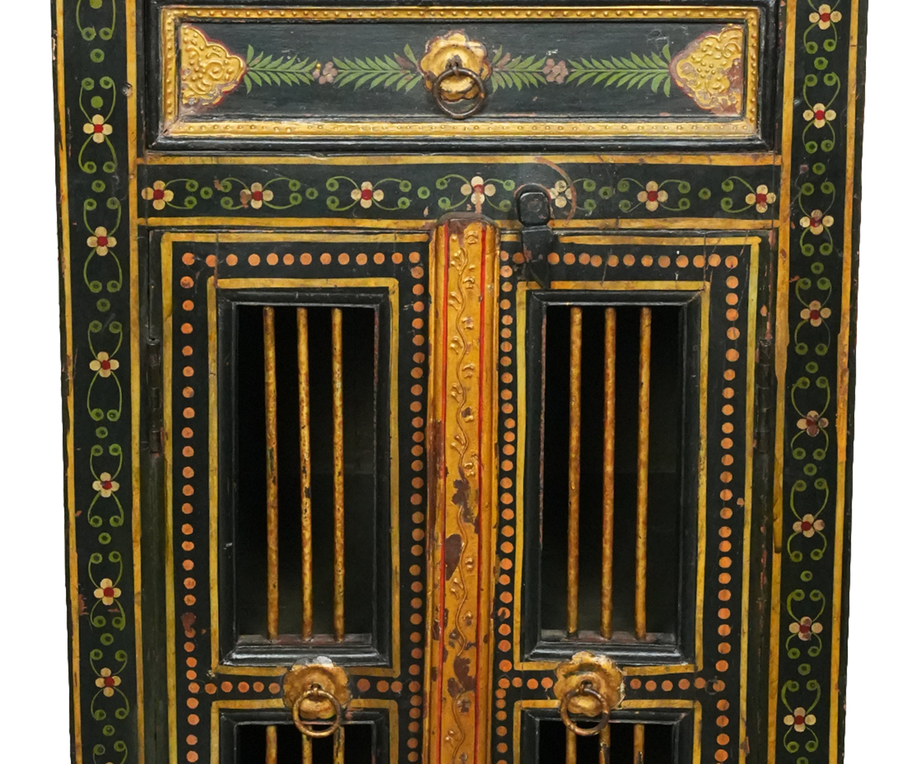 Hand-Painted Wooden Cabinet with Drawers and Double Doors