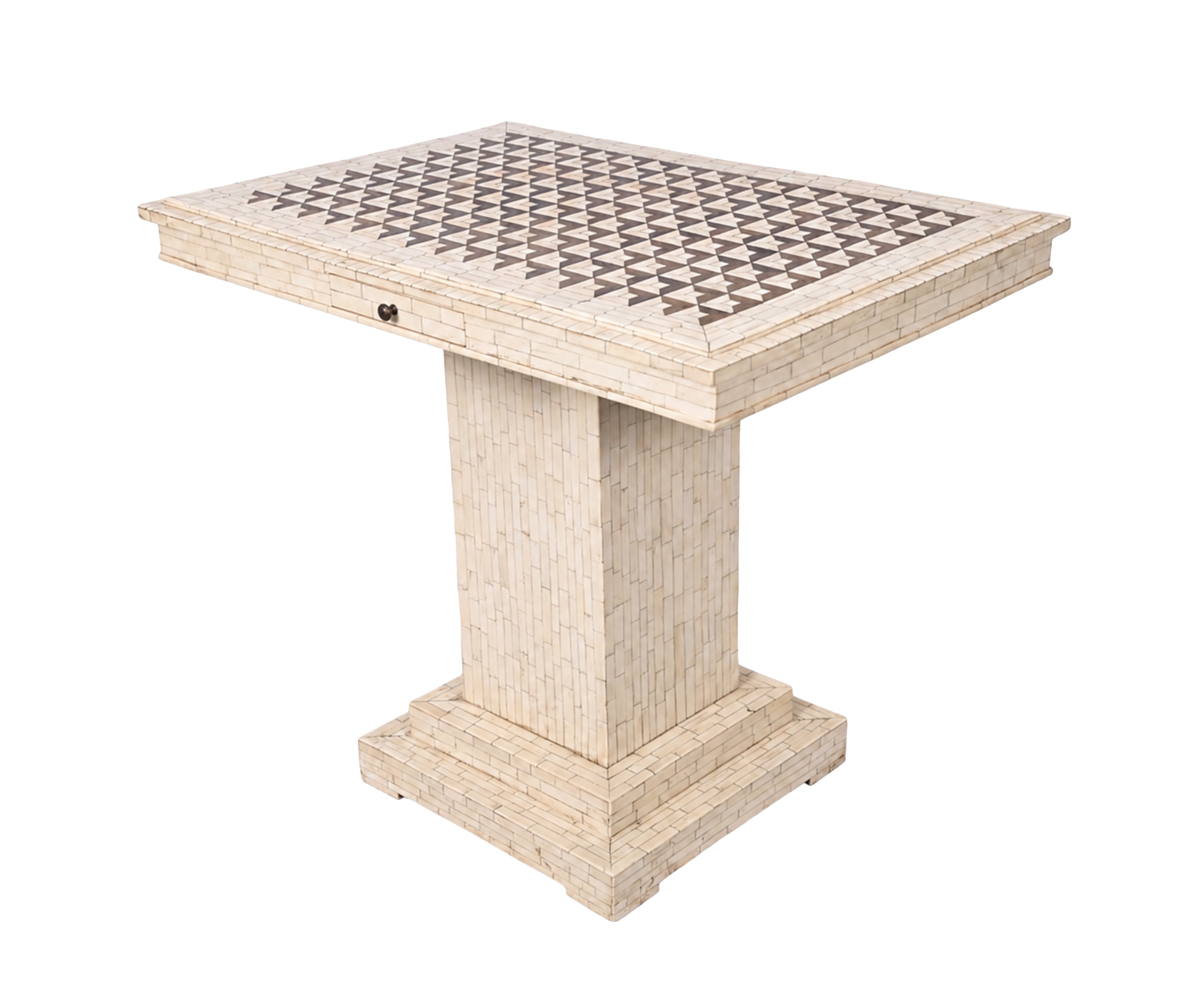 Bone Inlay Square Game Table with Drawer