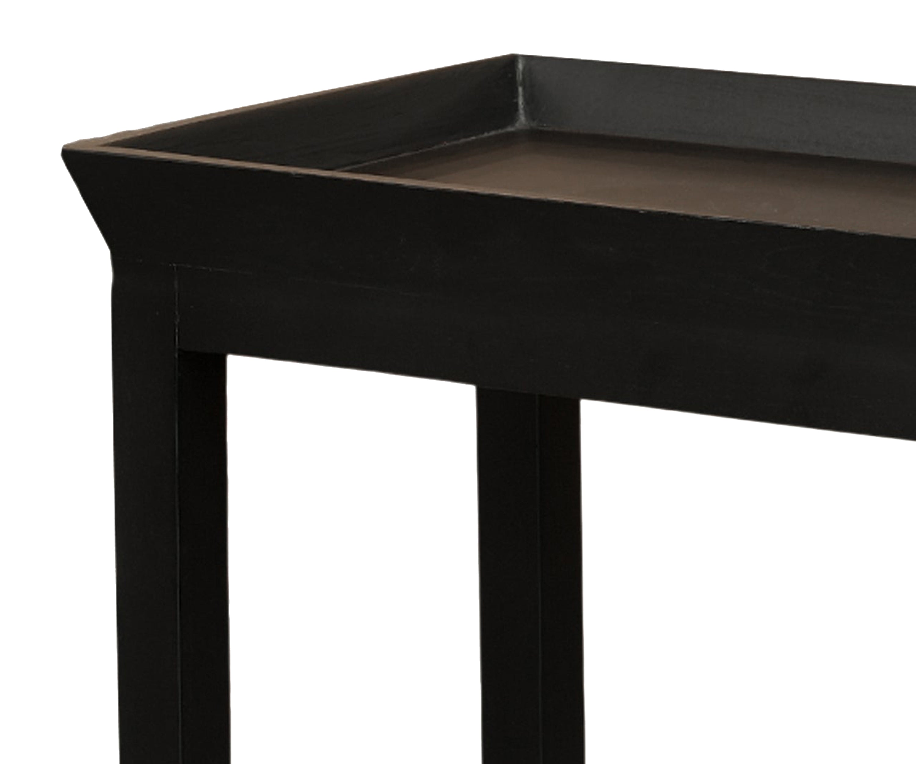 Black Wooden Console Table with Cane Shelf