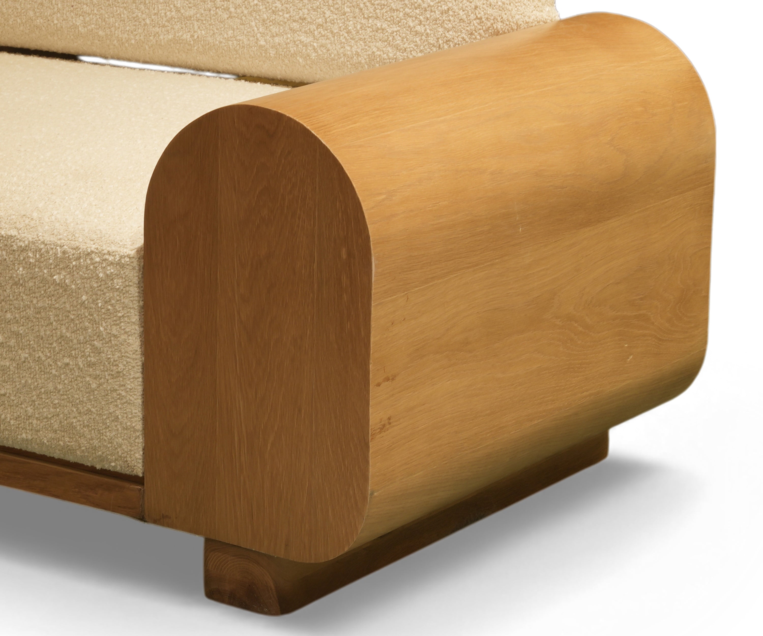 Oak Panel Bouclé Sofa with Side Table