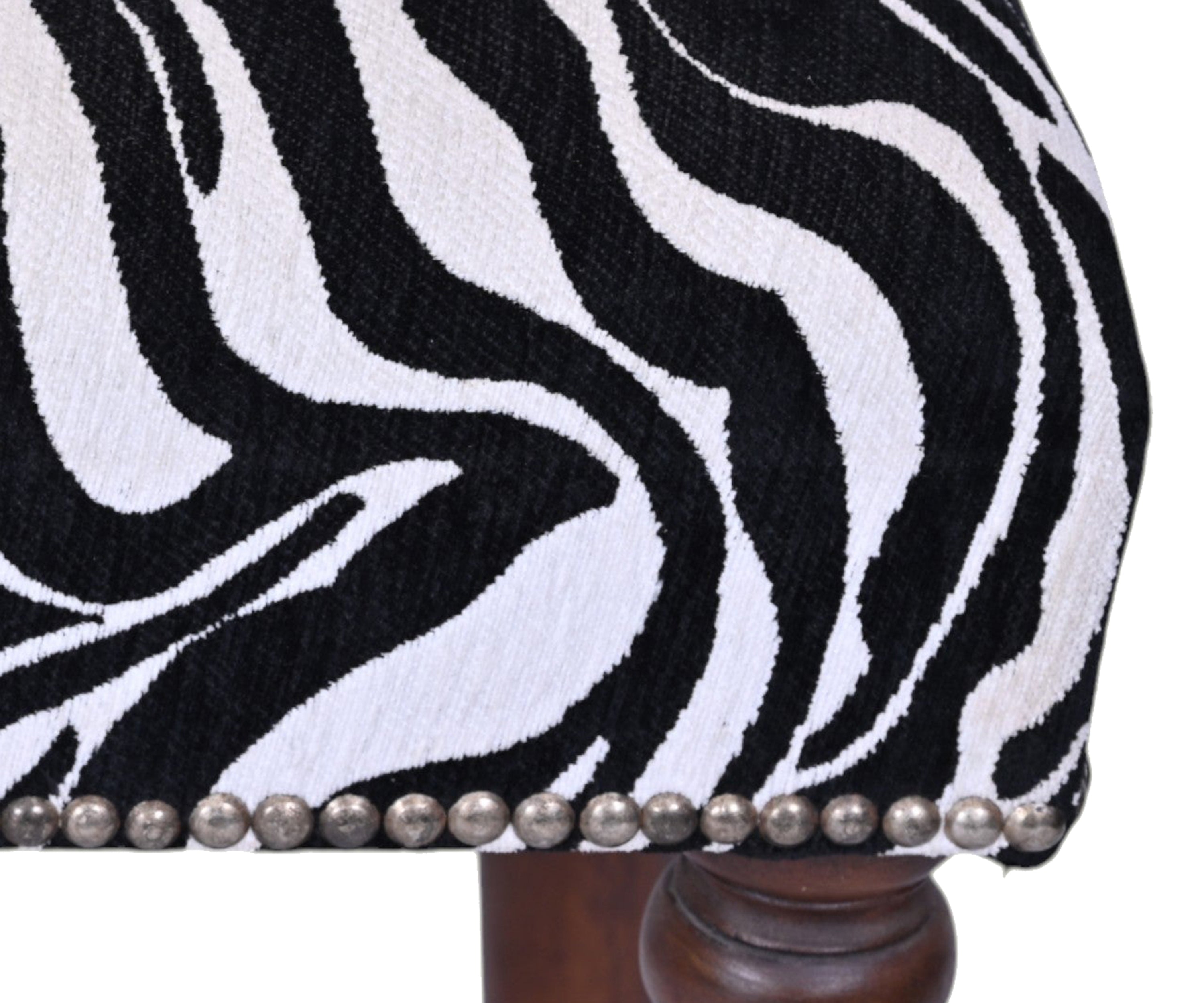 Zebra Print Velvet Bench with Walnut Wooden Legs