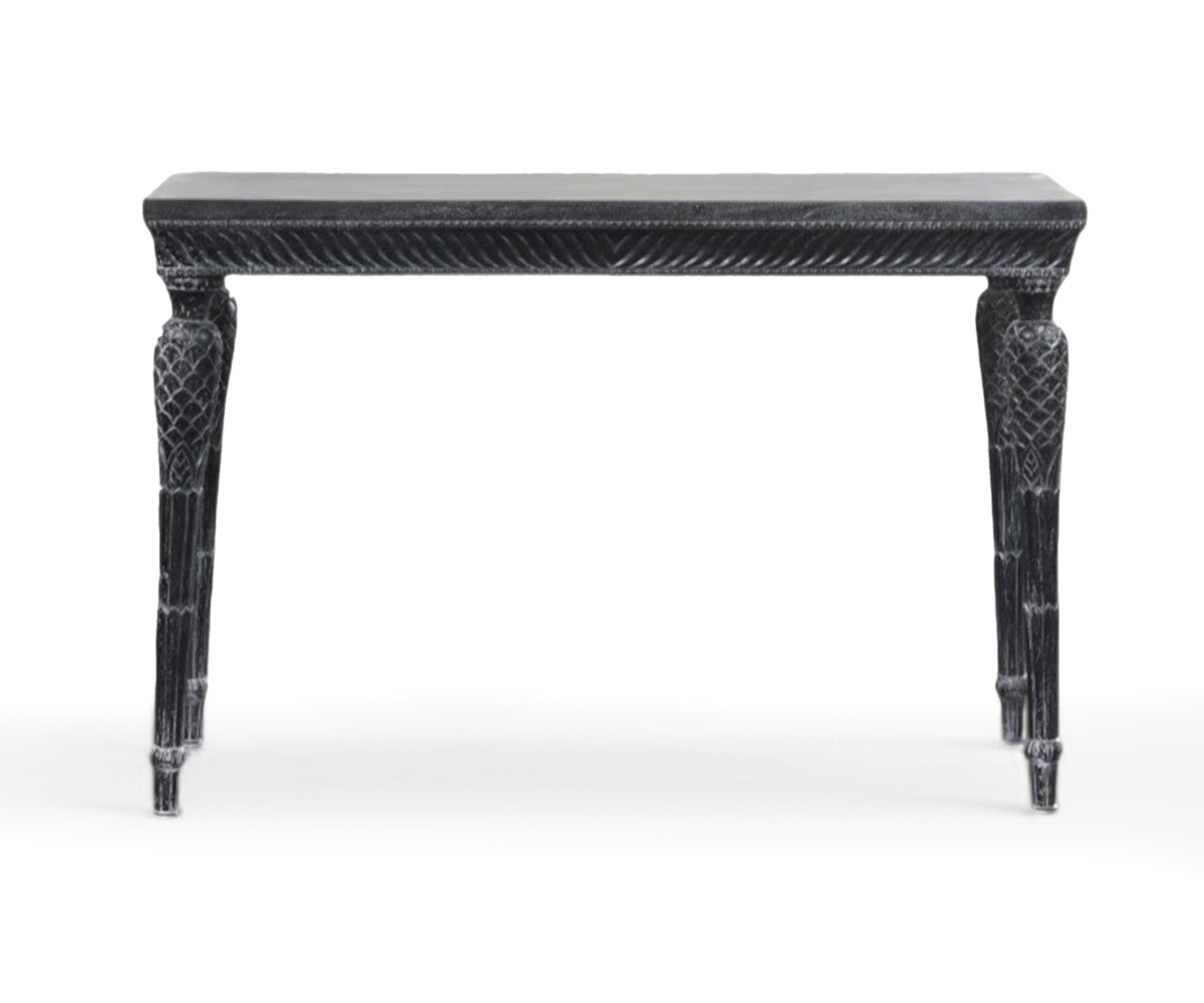 French Style Carved Black Console Table with Sculpted Legs