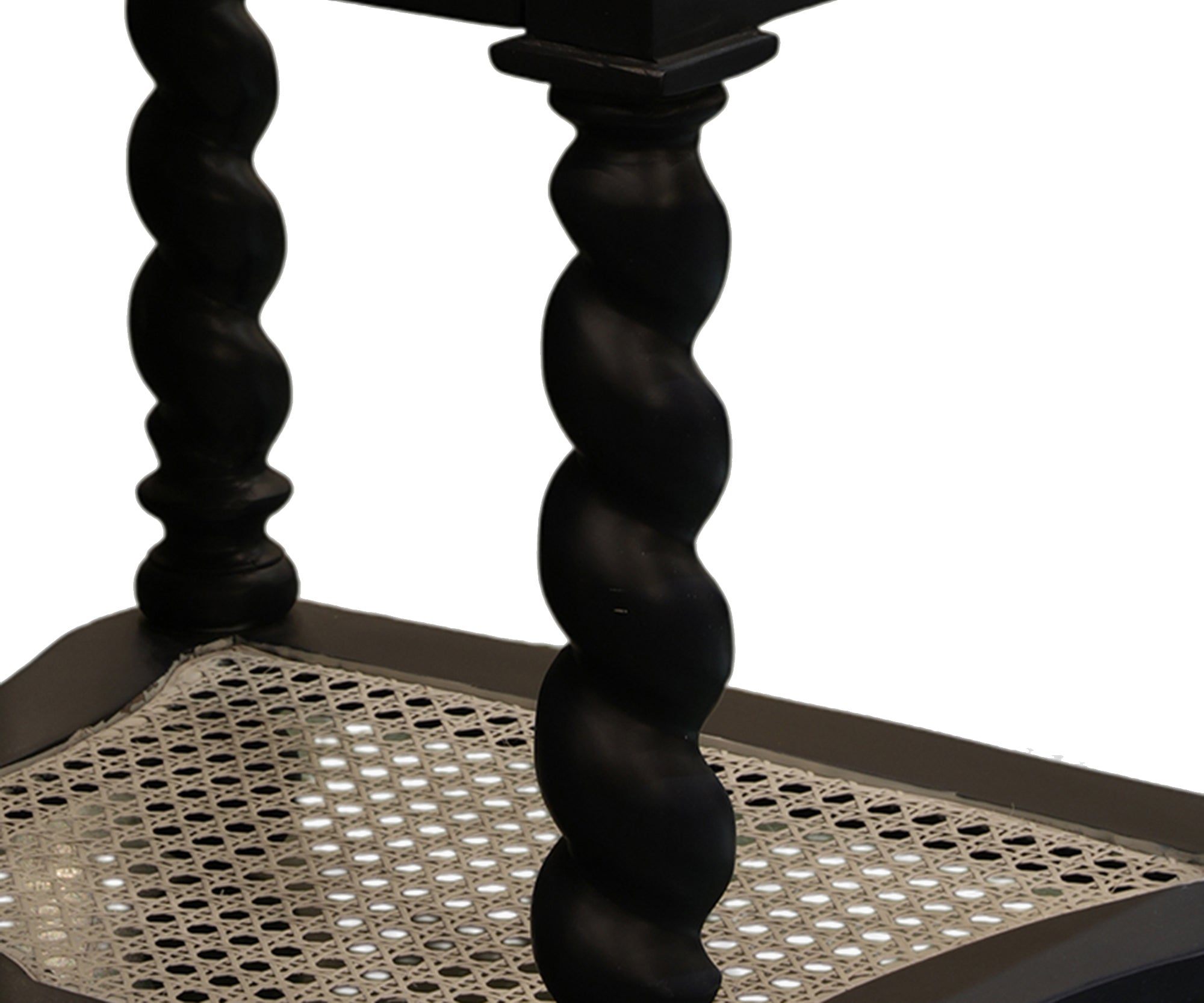 Black Barley Twist Cane Shelf Bed Side Table with Ivory Top