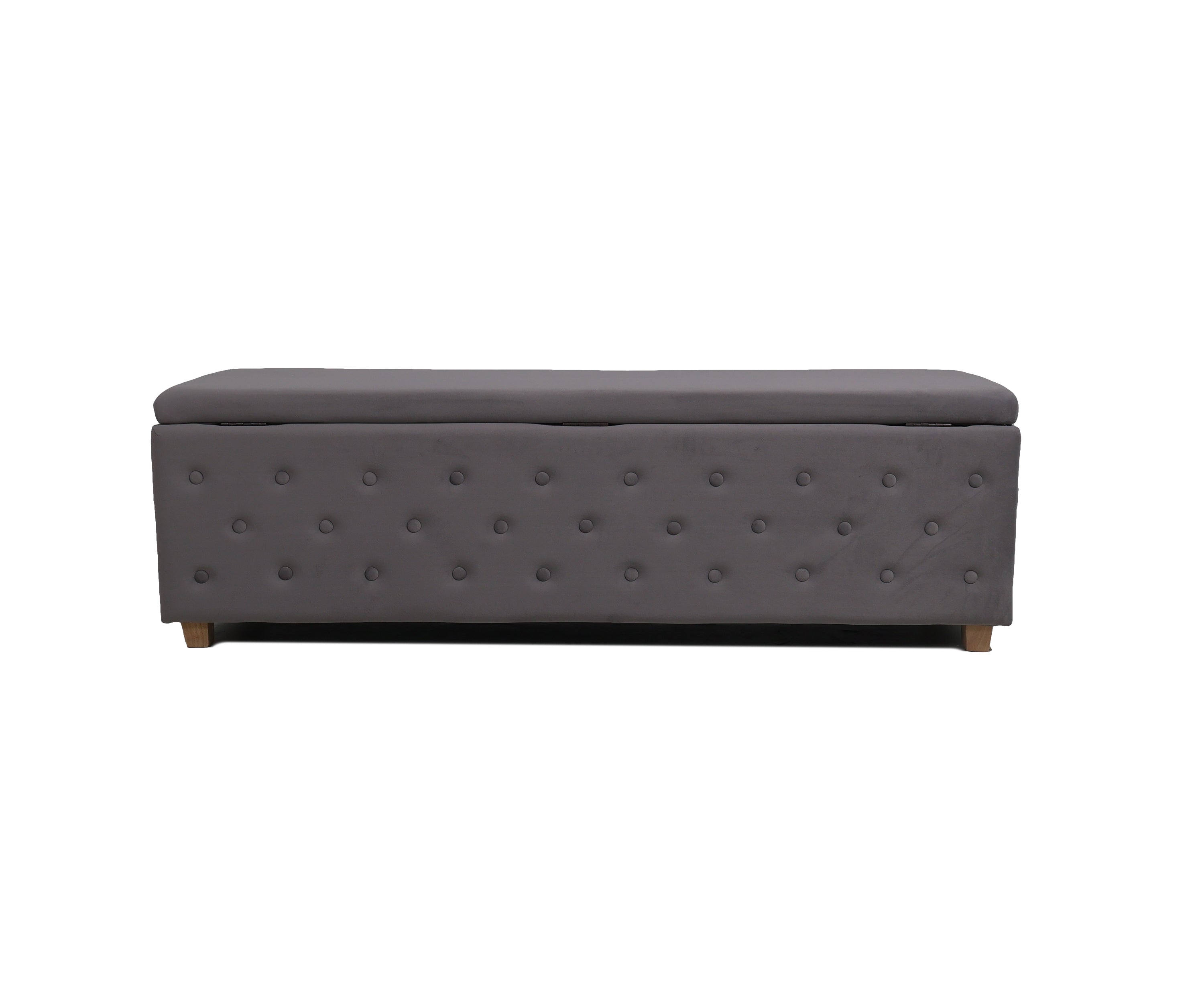 Grey Velvet Rectangular Bench with Lift-Up Seat