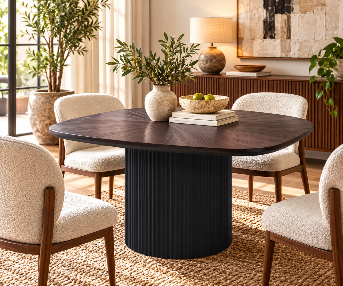 Minimalist Black Pedestal Accent Table with Fluted Column Base