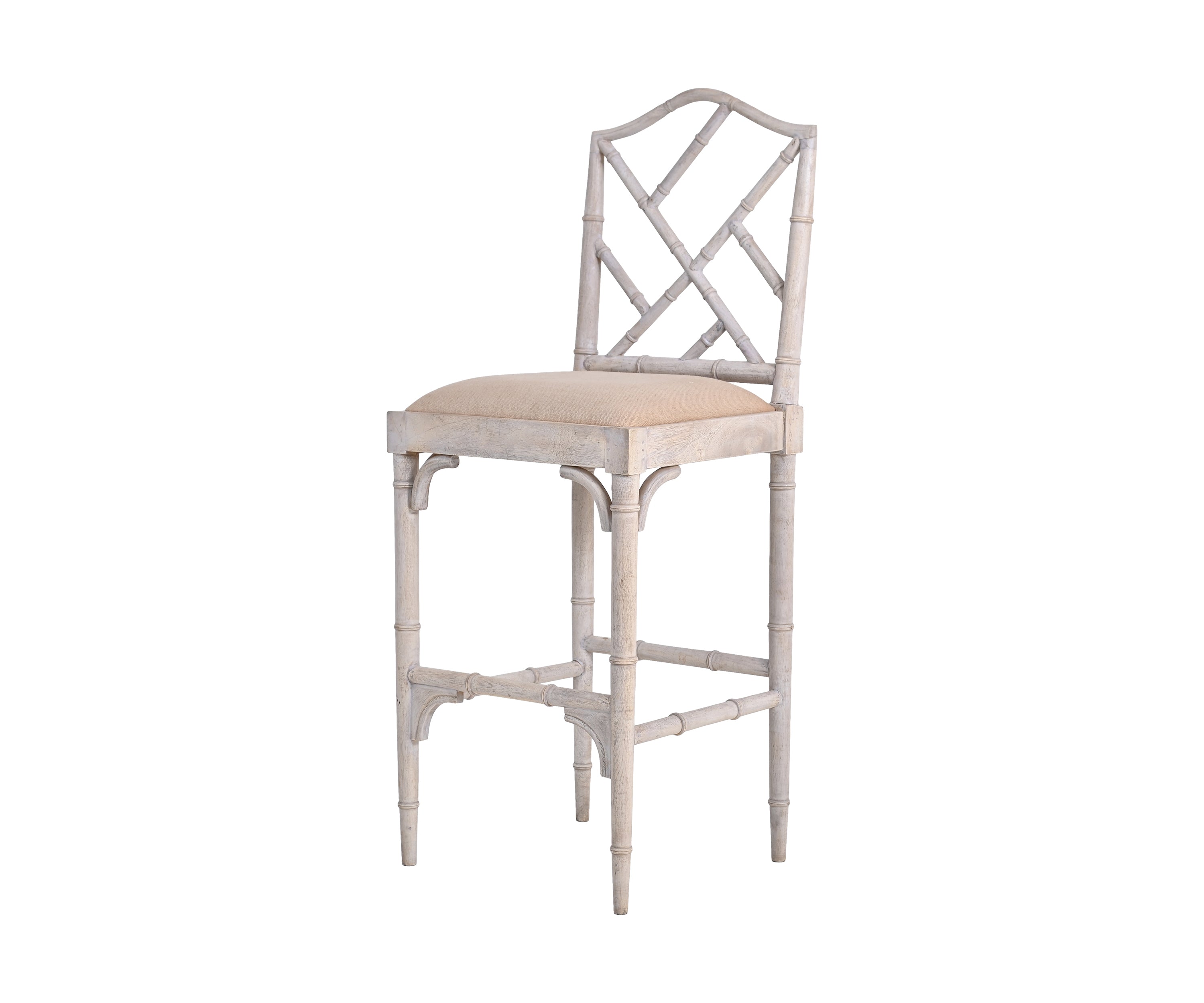 Bamboo Style Wooden Bar Chair with Bouclé Seat- Orange