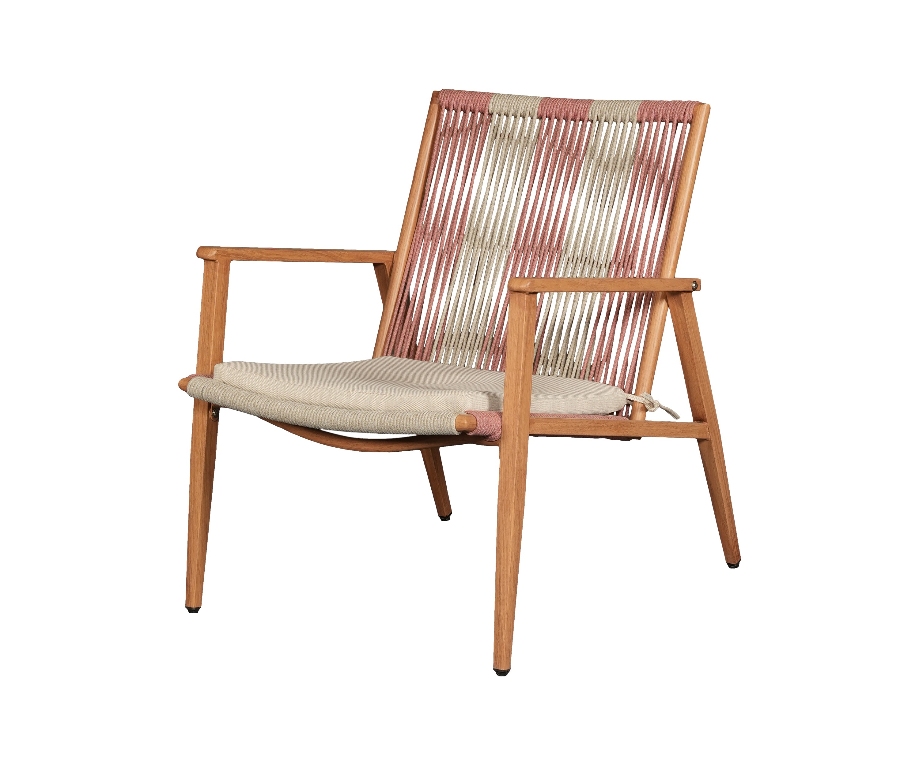 Pastel Pink Metal Armchair with Nylon Rope Backrest