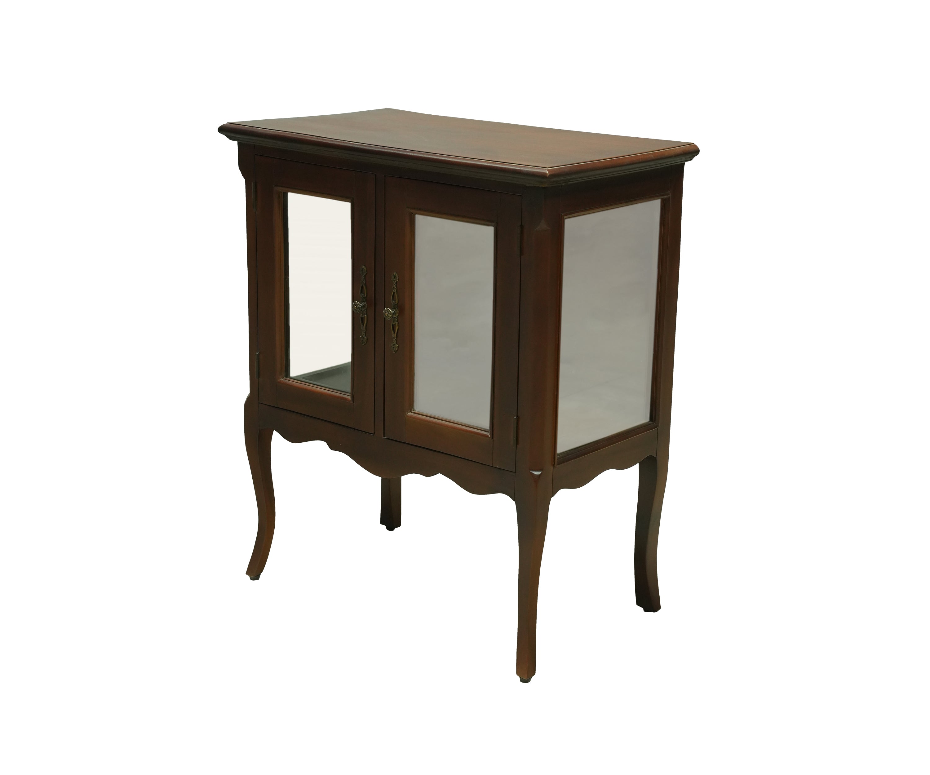 French Provincial Teak Glass Display Cabinet with Cabriole Legs